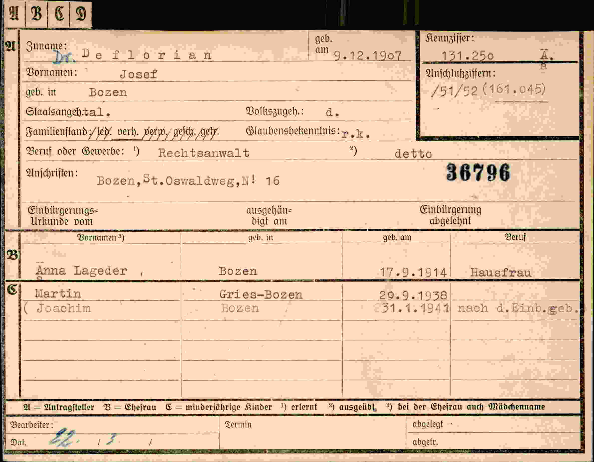 Dokument für Josef Deflorian