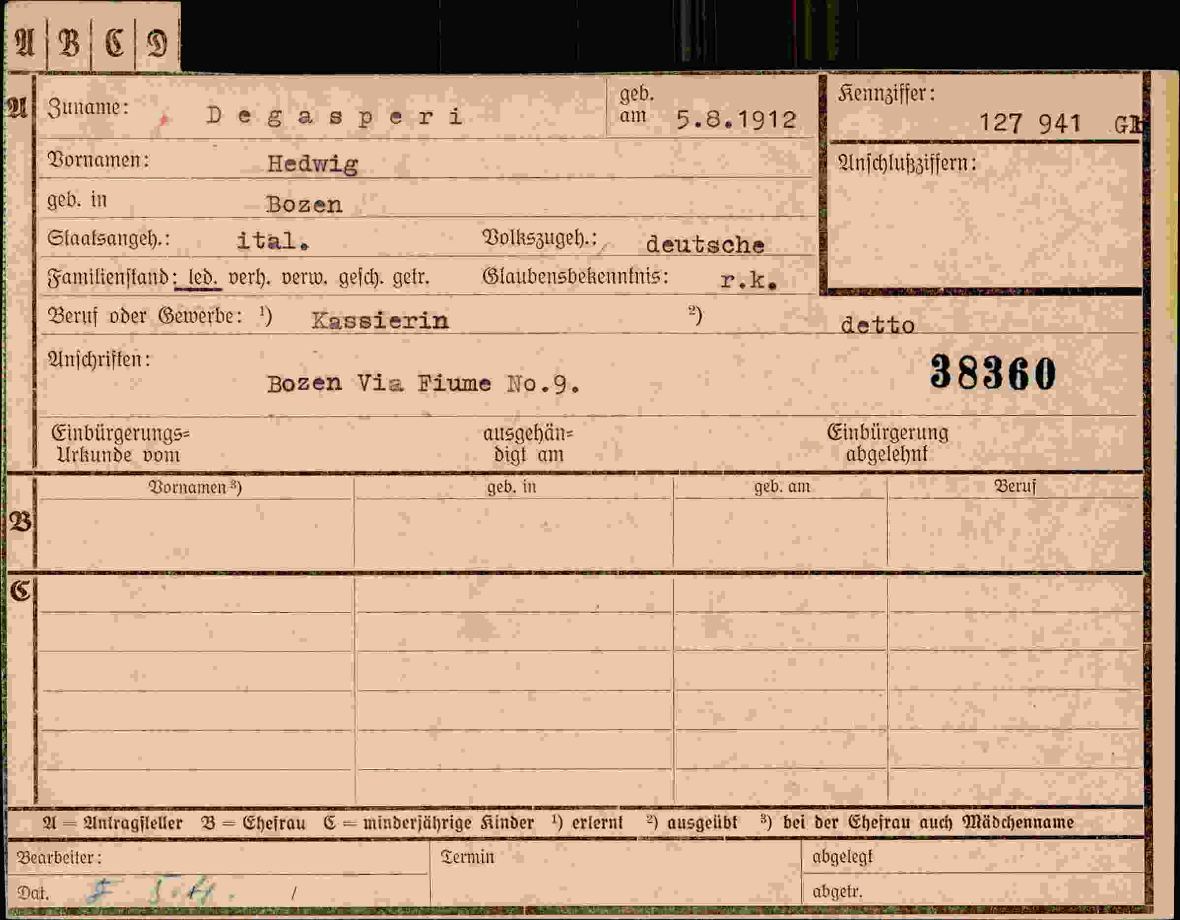 Dokument für Hedwig Degasperi