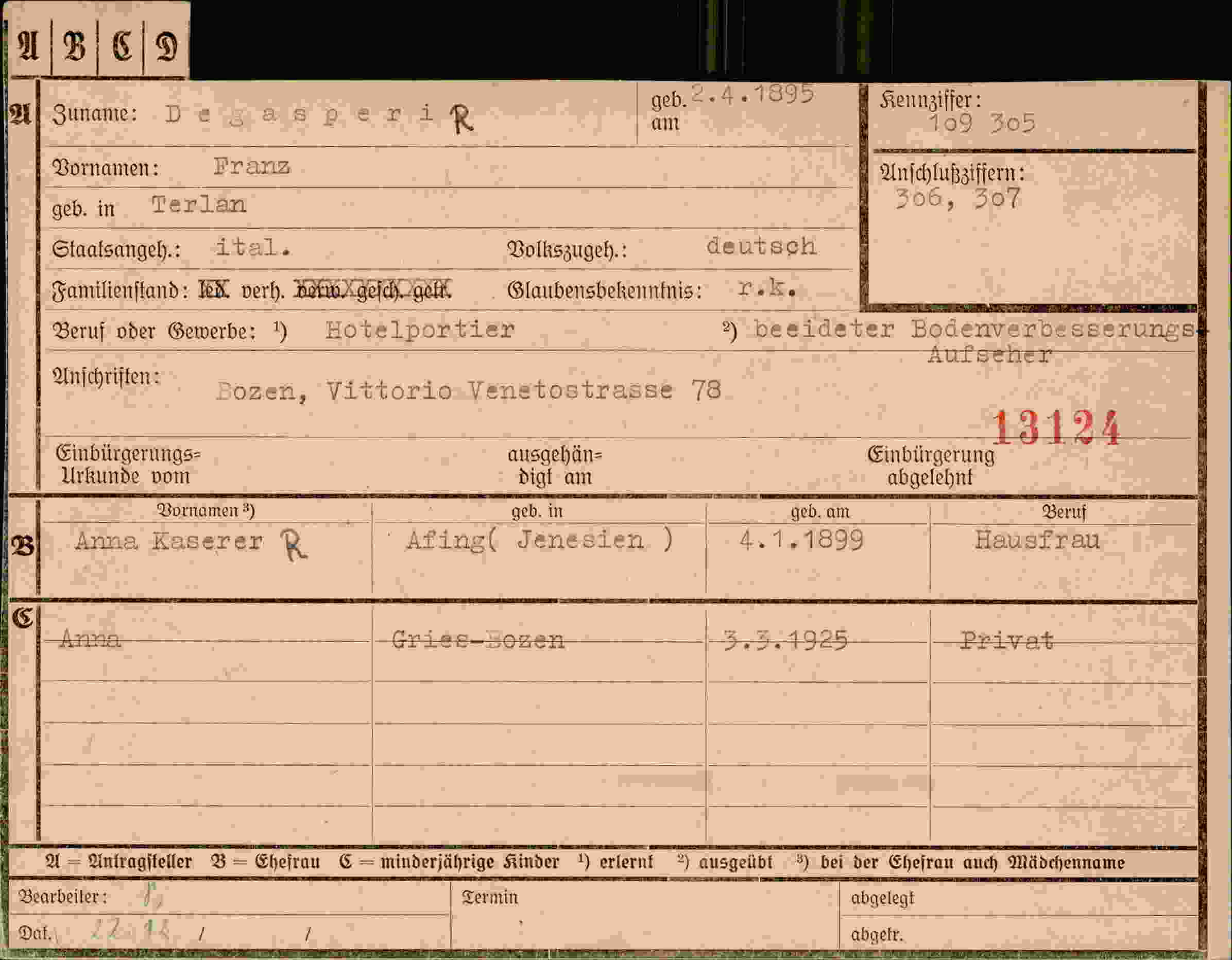 Dokument für Franz Degasperik