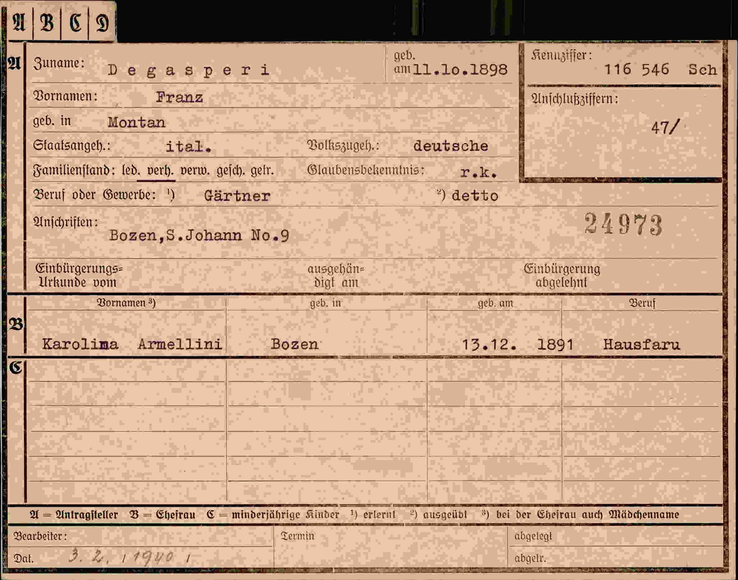 Dokument für Franz Degasperi