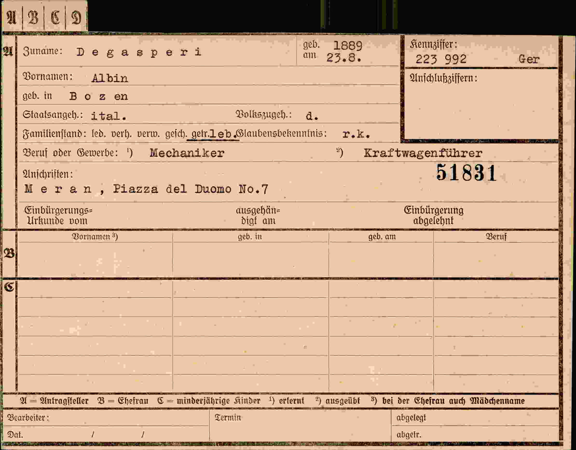 Dokument für Albin Degasperi