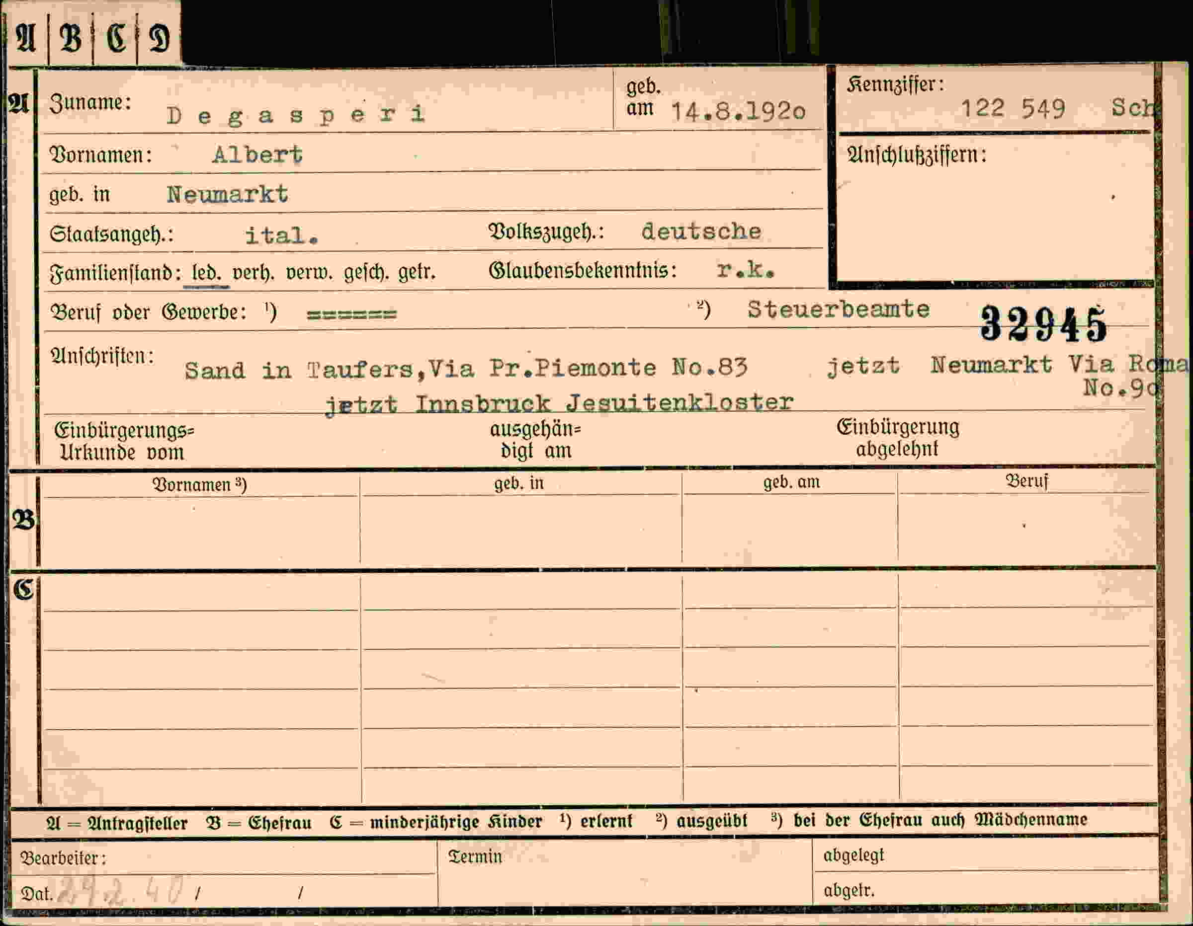 Dokument für Albert Degasperi