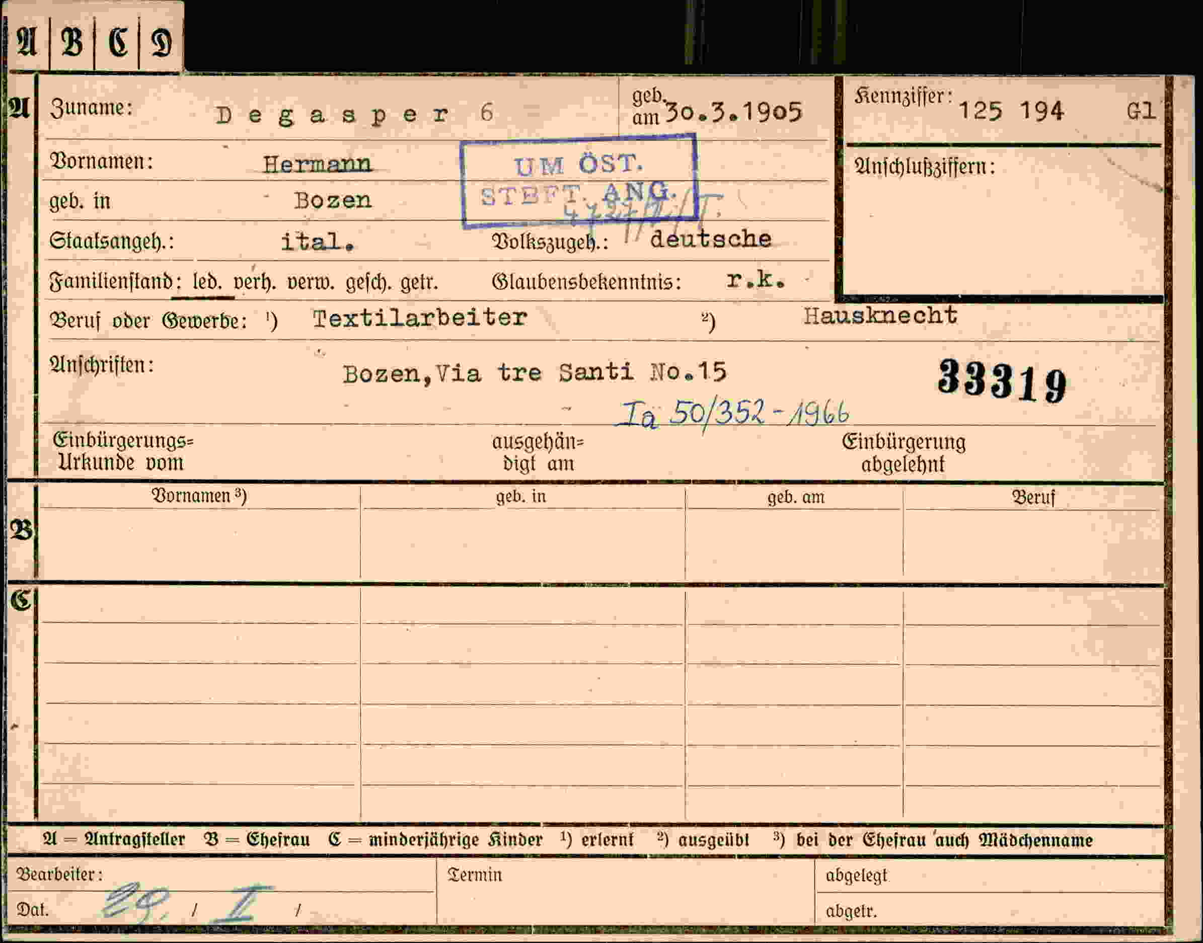 Dokument für Hermann Degasper