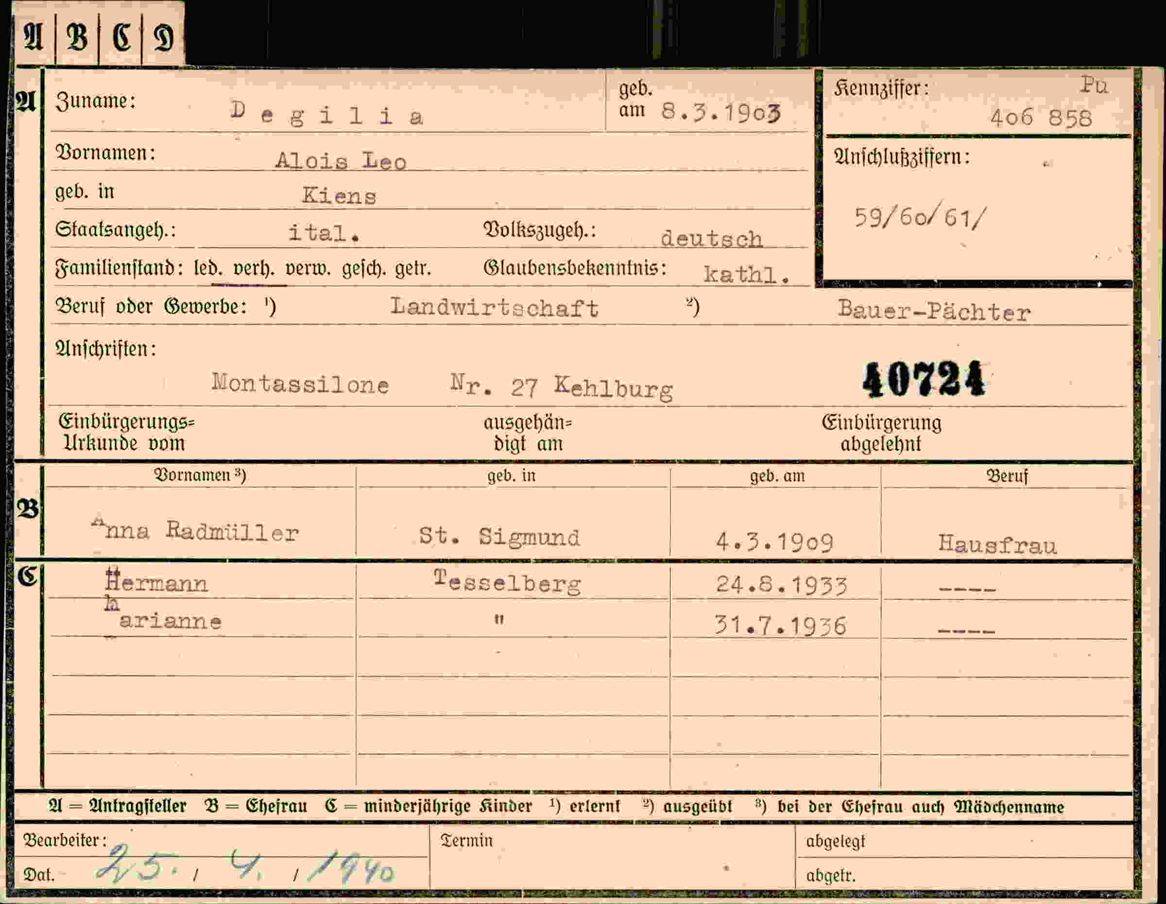 Vorderseite des Dokuments