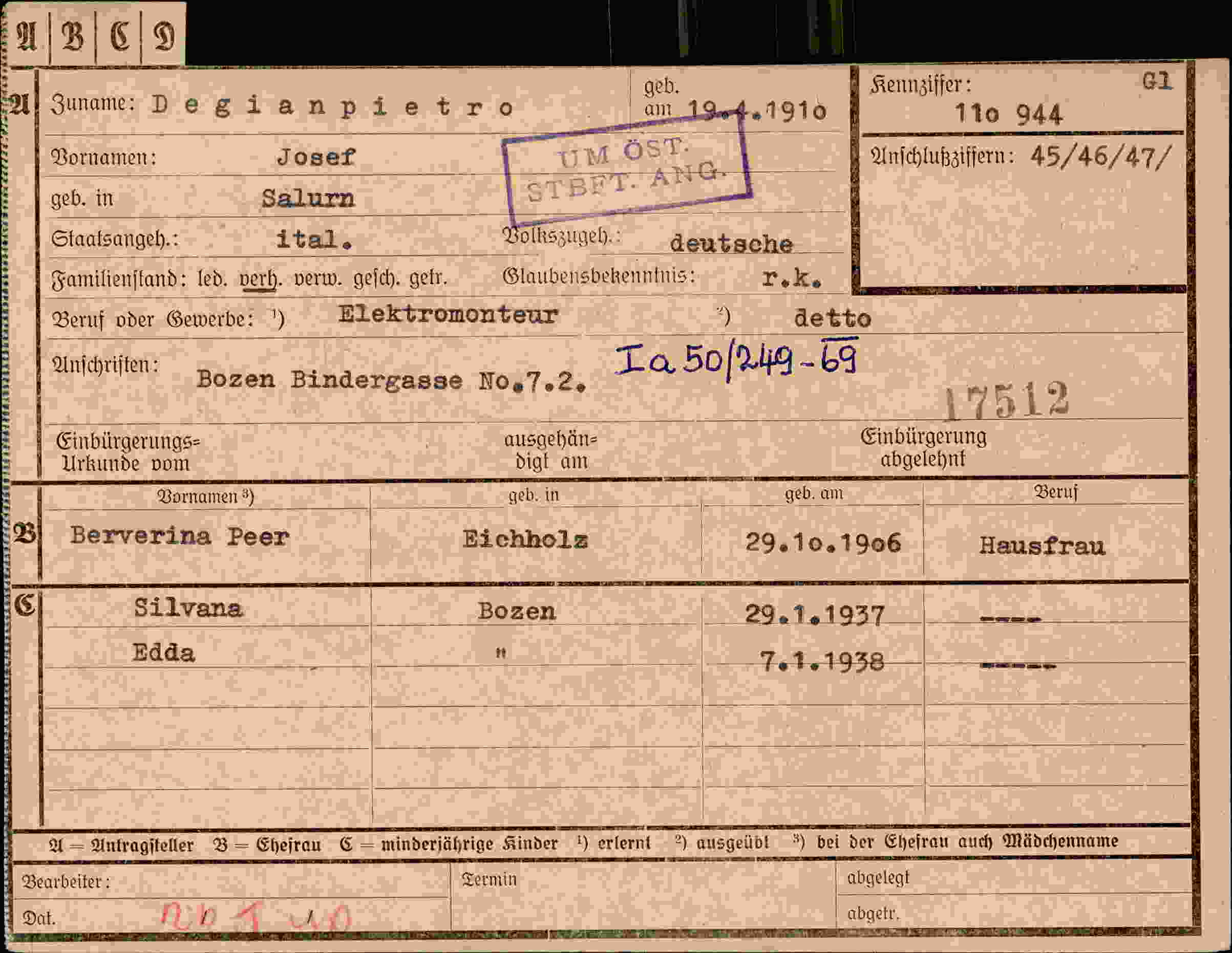 Dokument für Josef De gianpietro