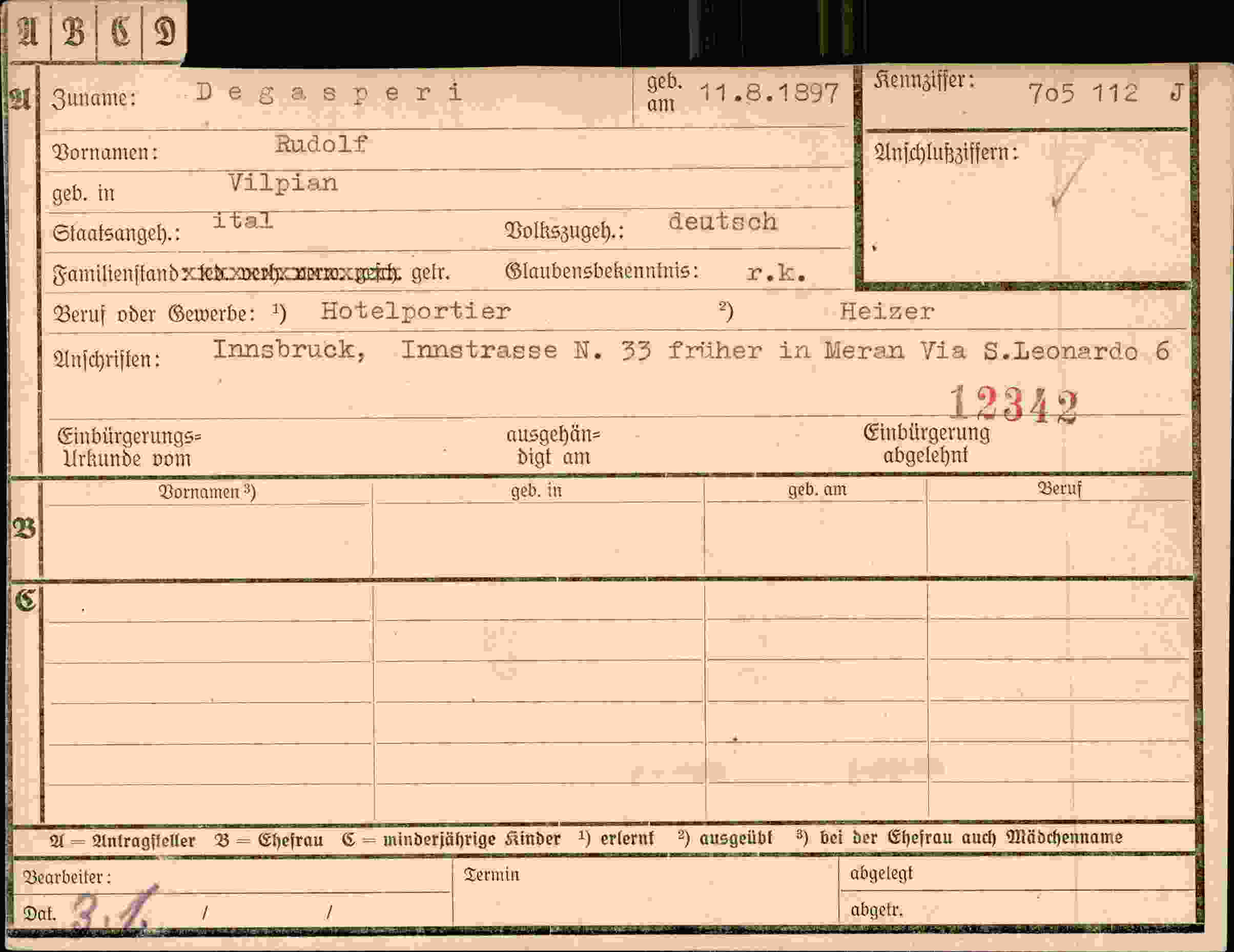 Dokument für Rudolf Degasperi