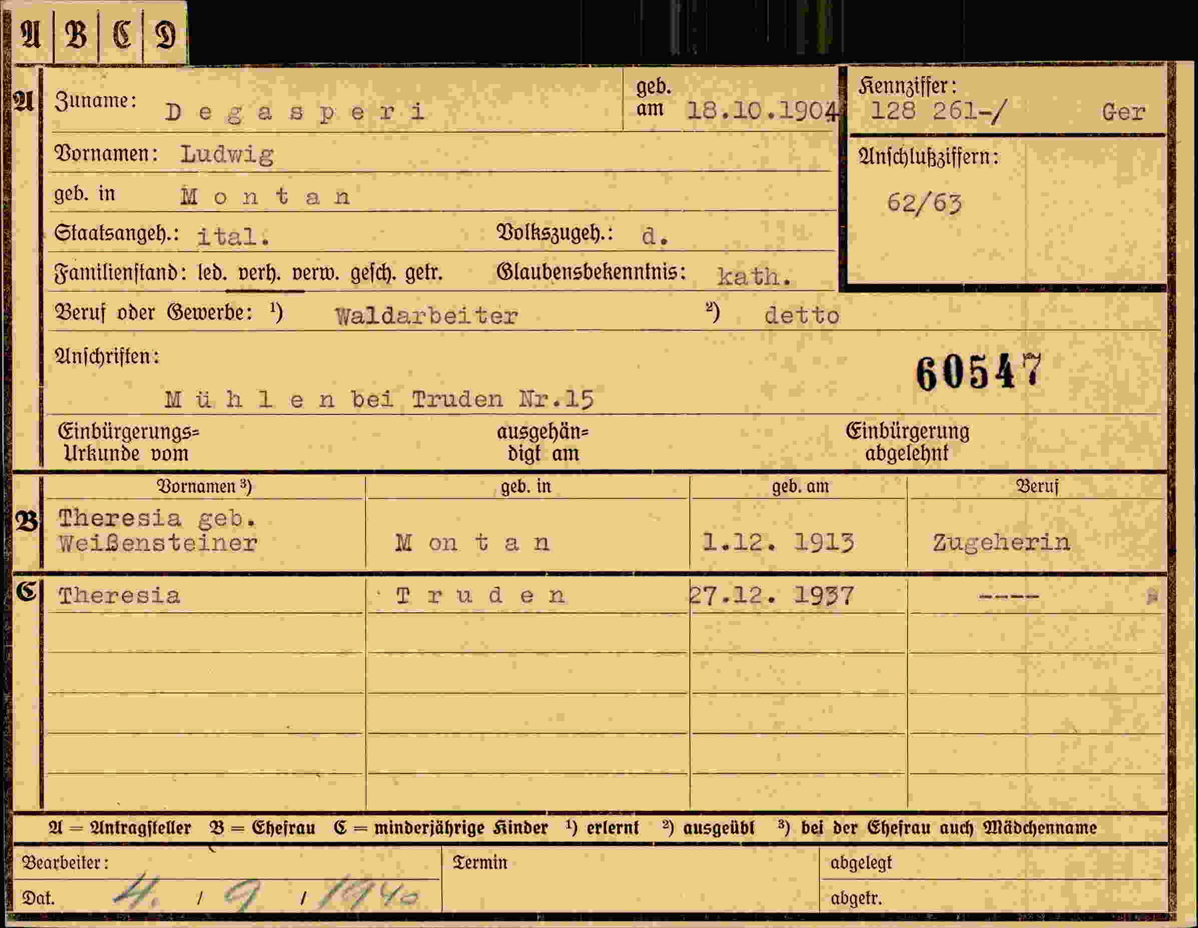 Dokument für Ludwig Degasperi