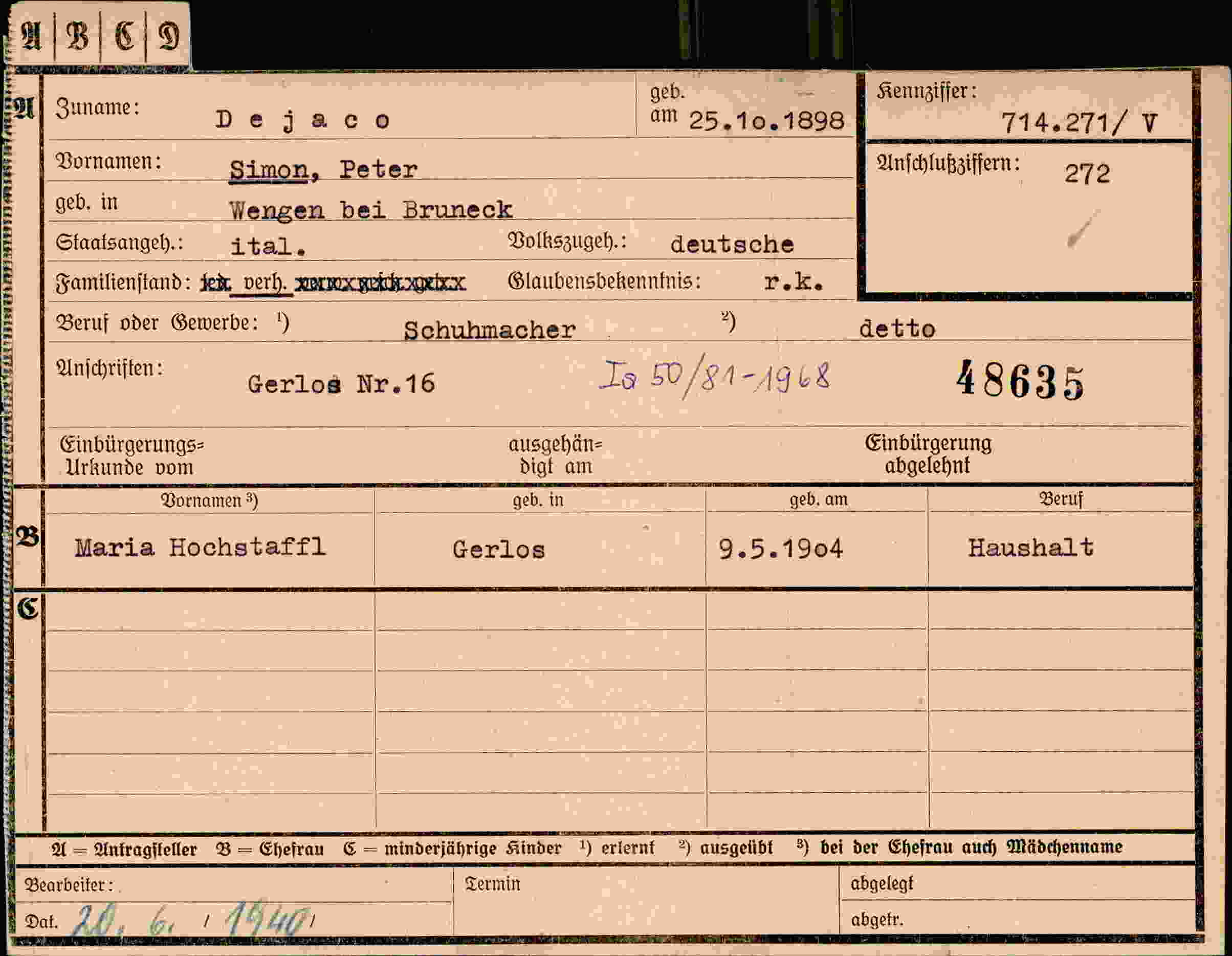 Dokument für Peter Dejaco