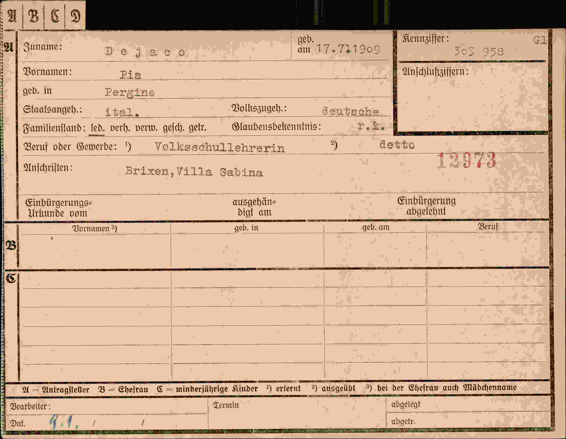 Dokument für Pia Dejaco