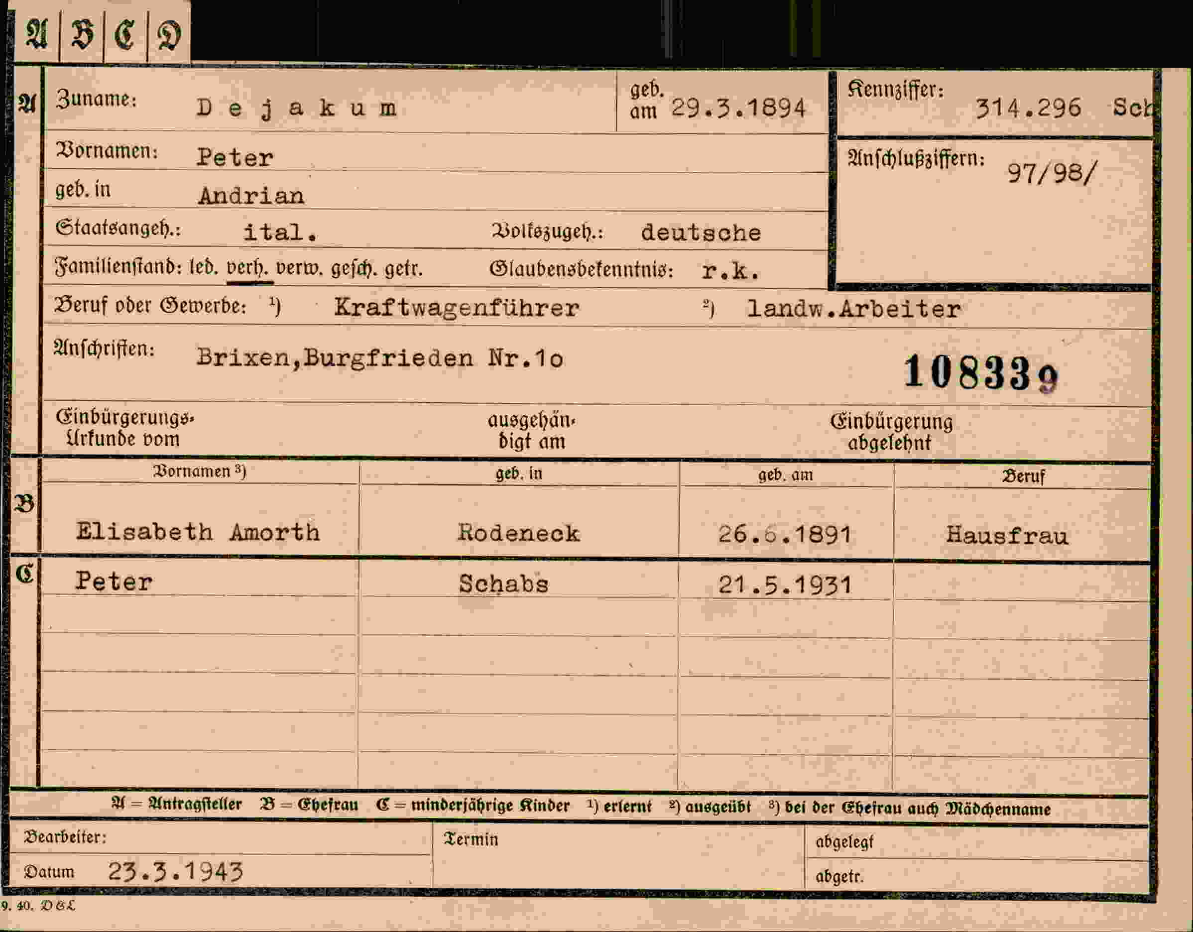 Dokument für Peter Dejakum