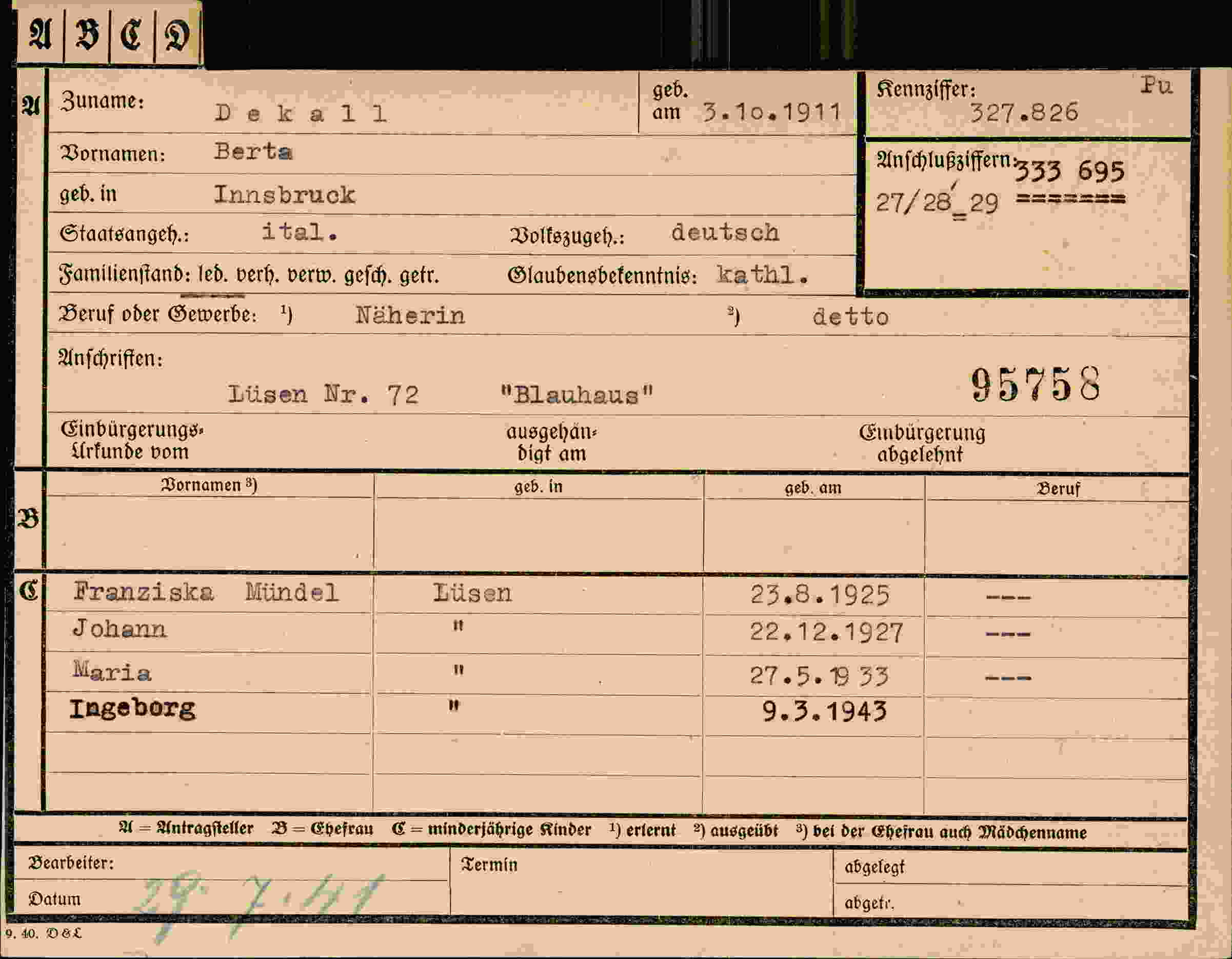 Dokument für Berta Dekall