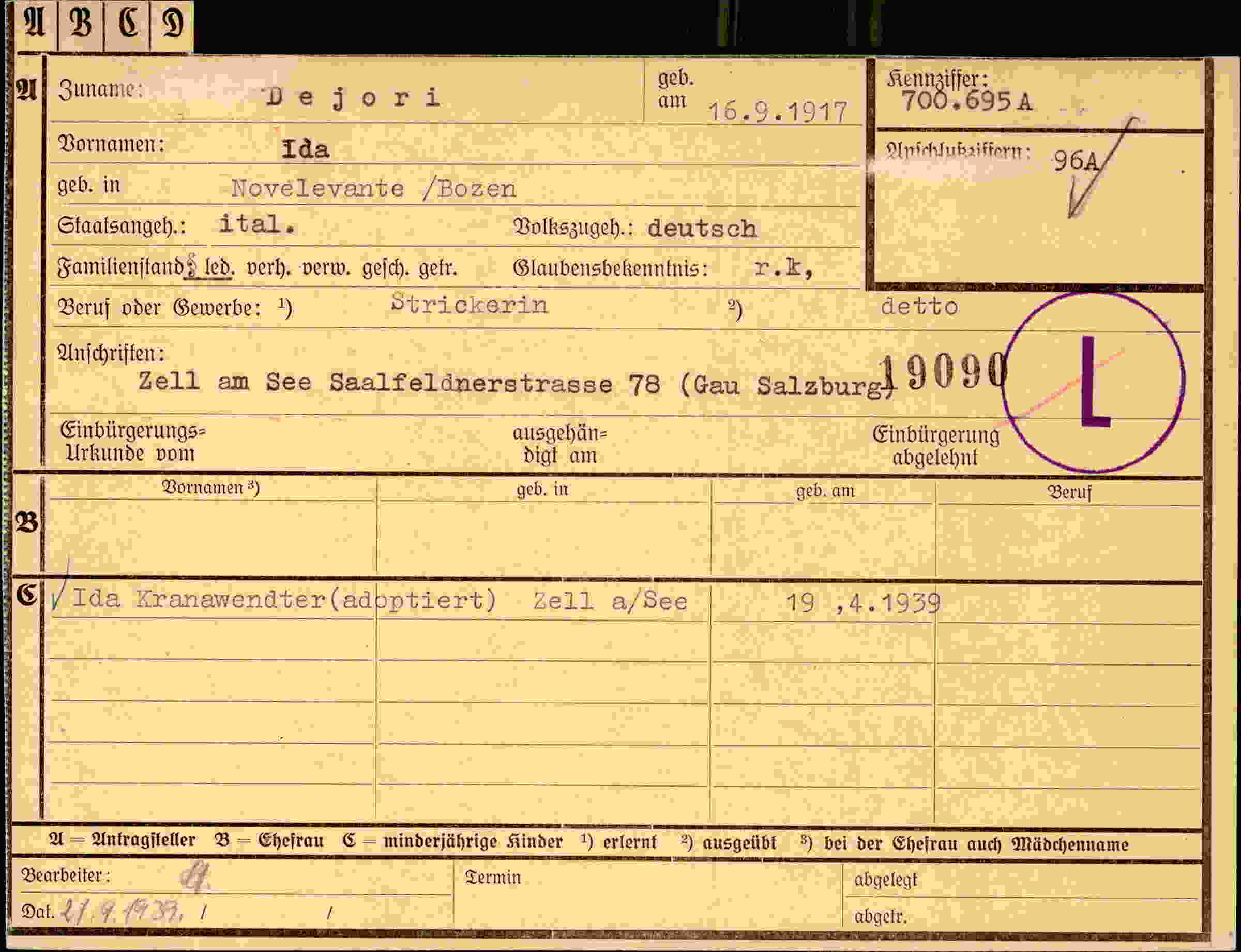 Dokument für Ida Dejori