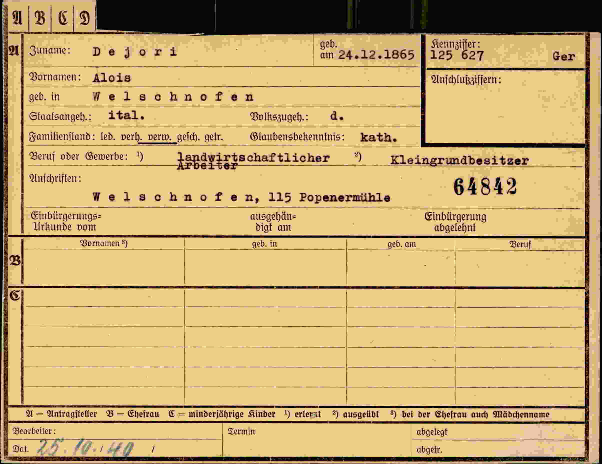 Dokument für Alois Dejori