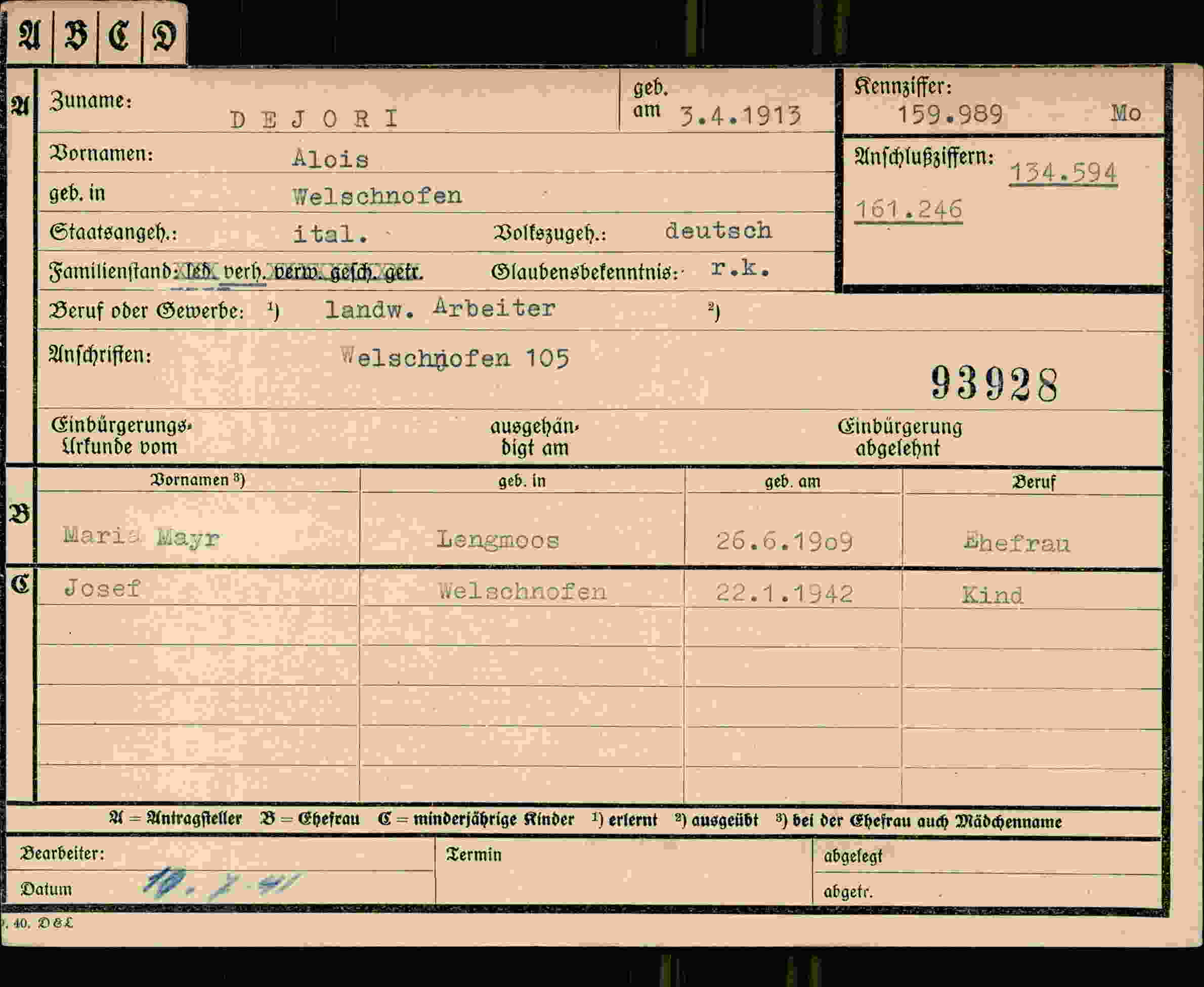 Dokument für Alois Dejori