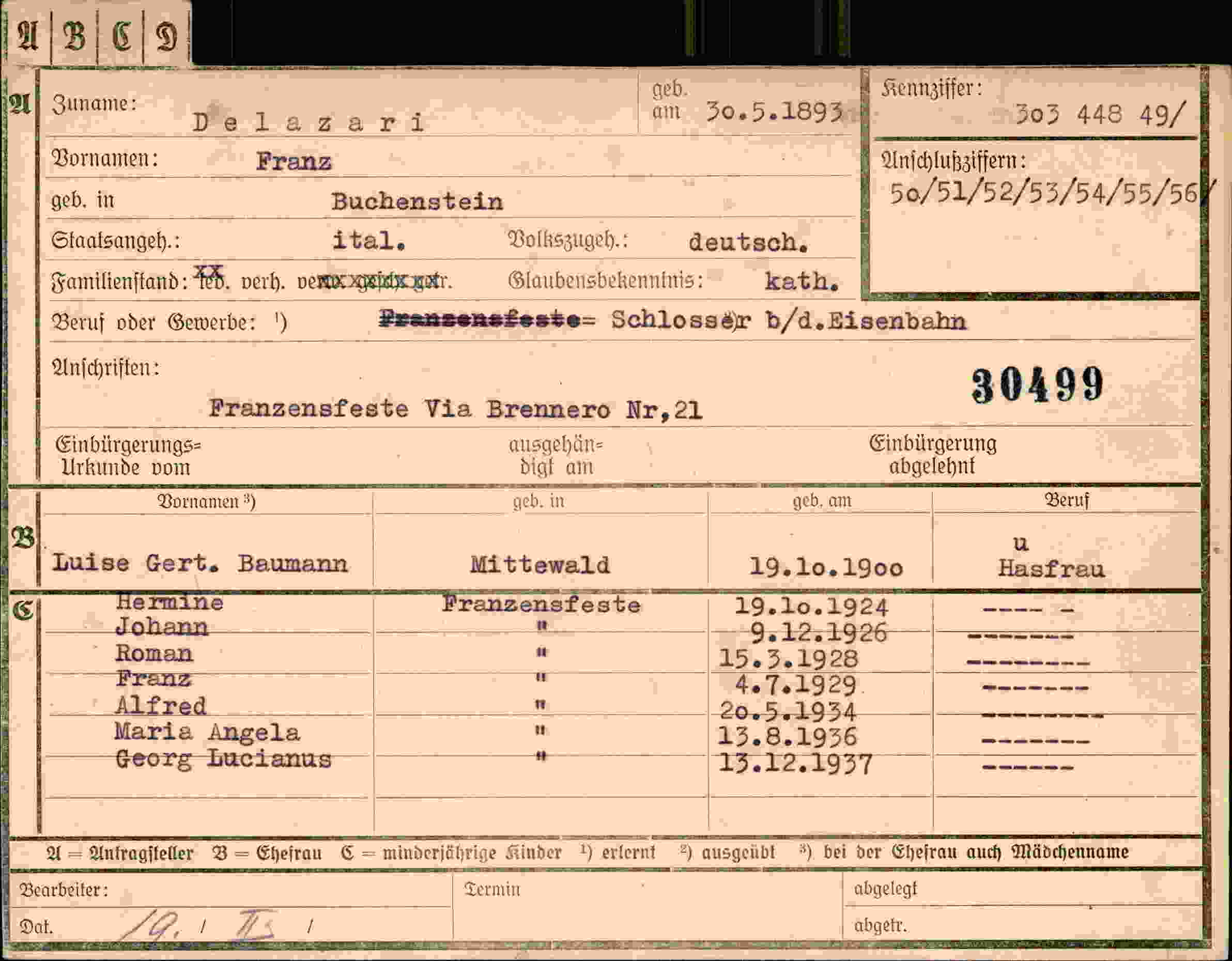 Vorderseite des Dokuments