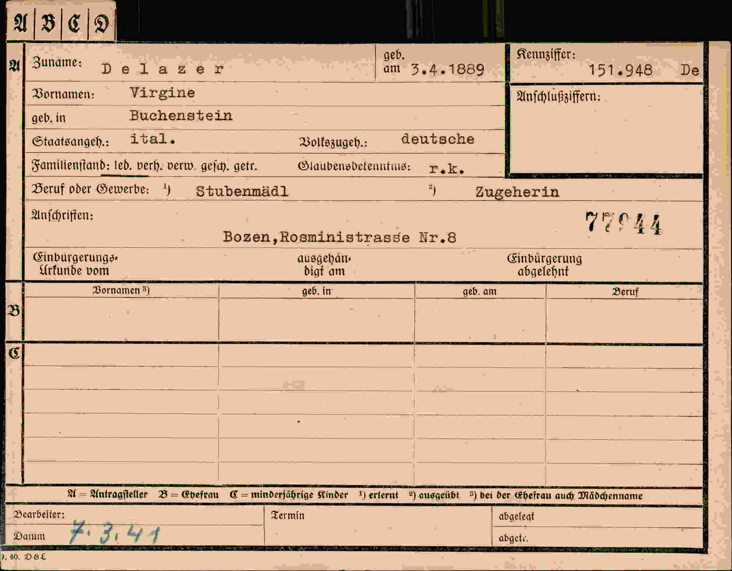 Dokument für Virgine Delazer