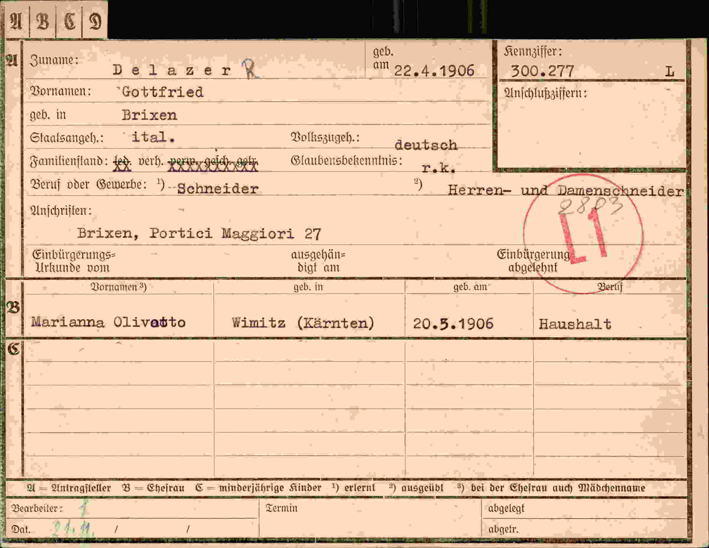 Dokument für Gottfried Delazer