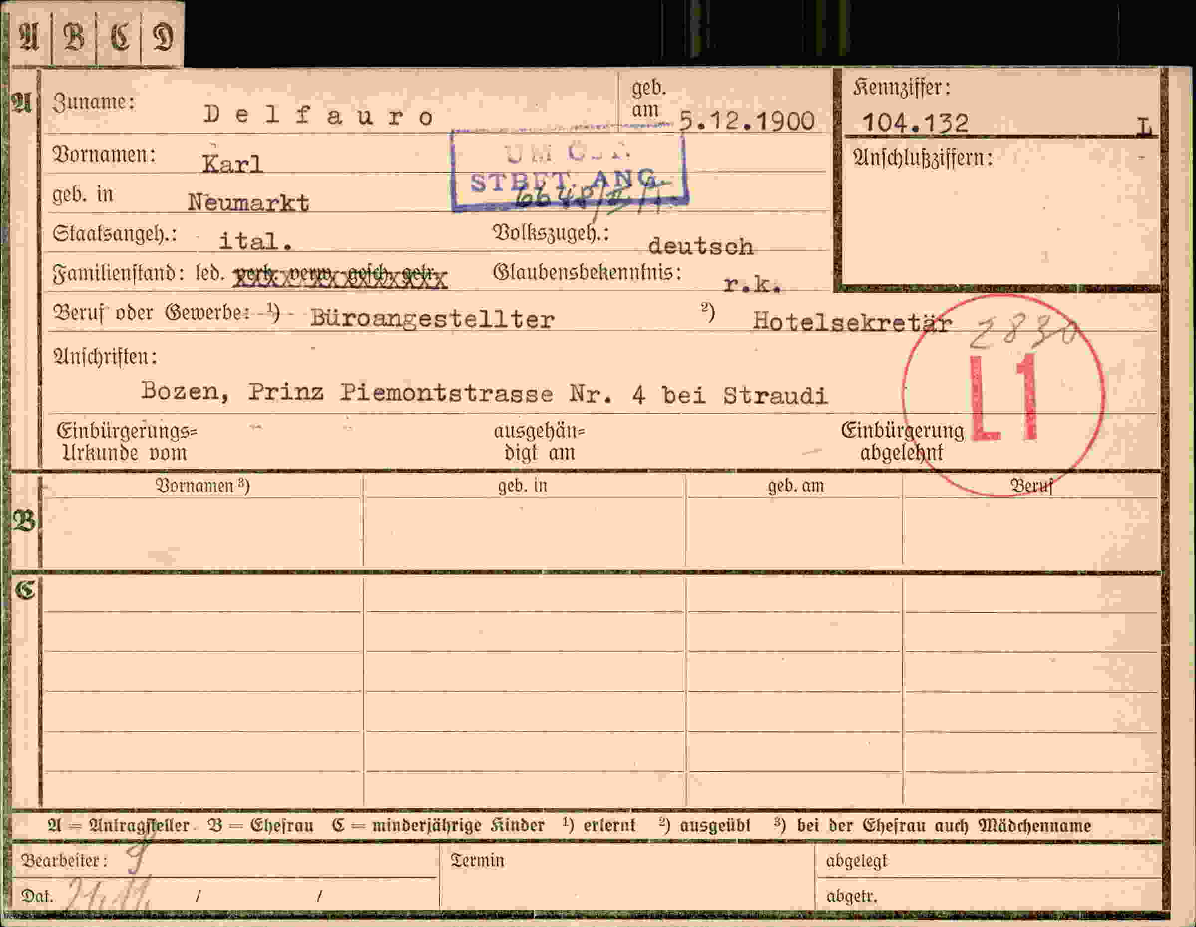 Dokument für Karl Delfauro