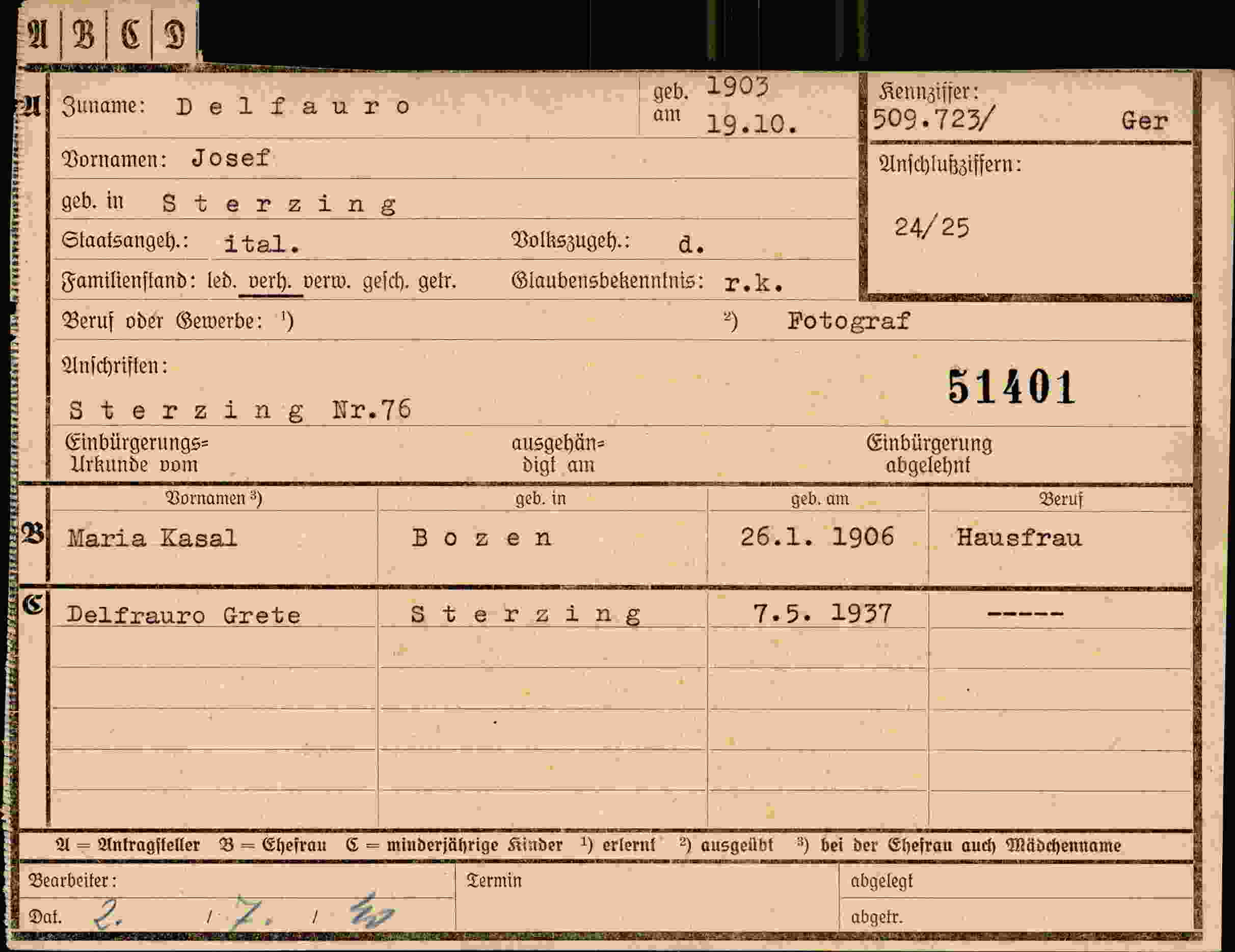 Dokument für Josef Delfauro
