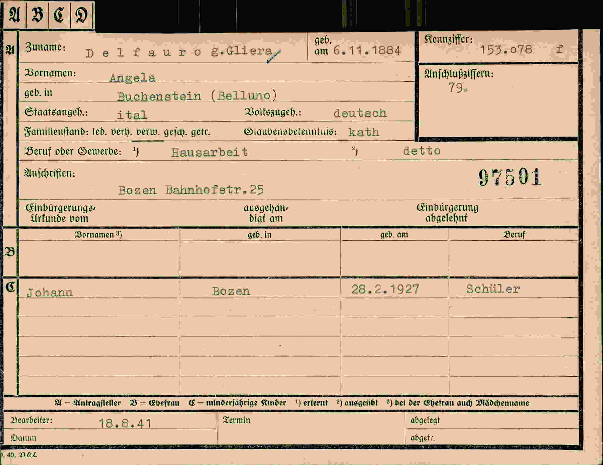 Dokument für Angela Gliera