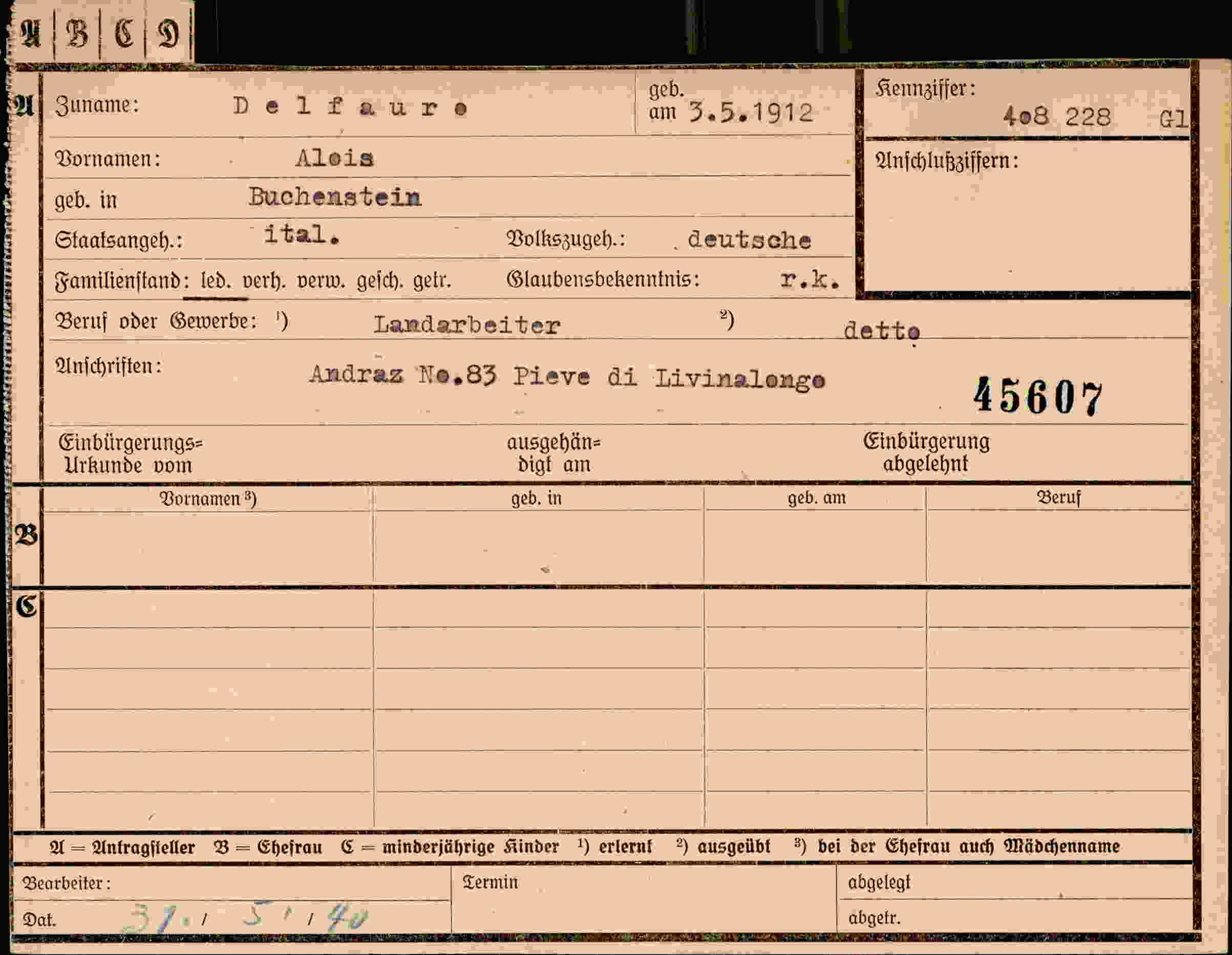 Vorderseite des Dokuments