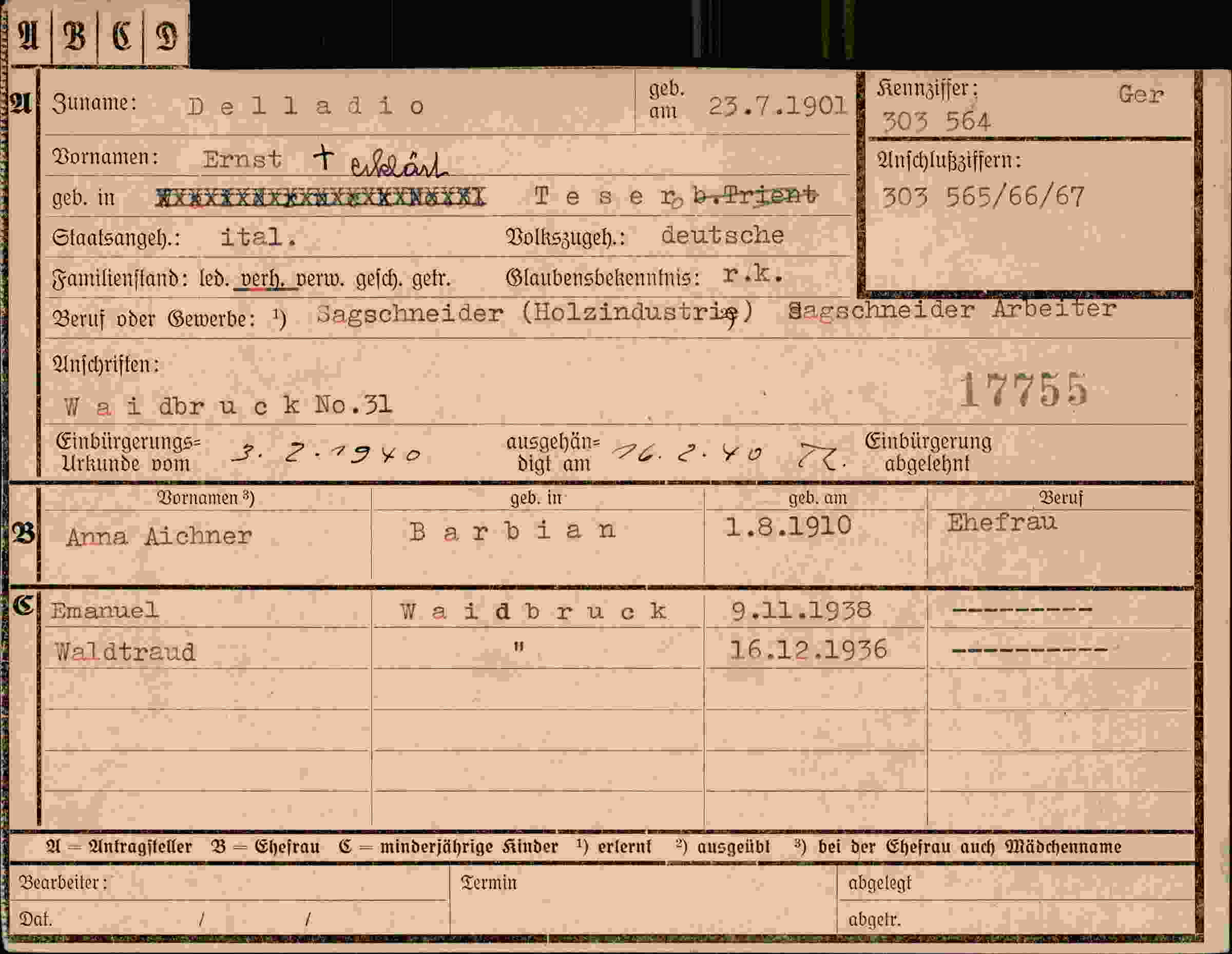 Dokument für Ernst Delladio