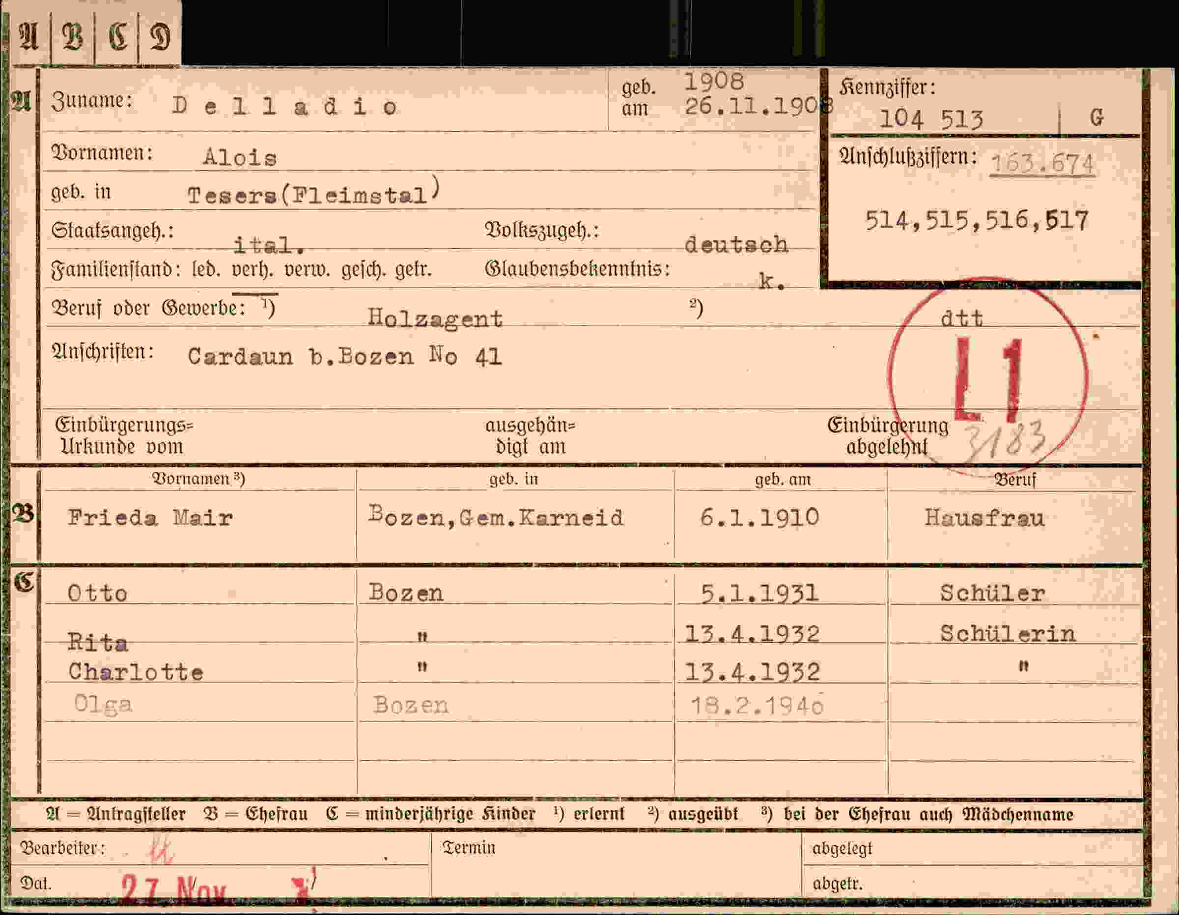 Dokument für Alois Delladio