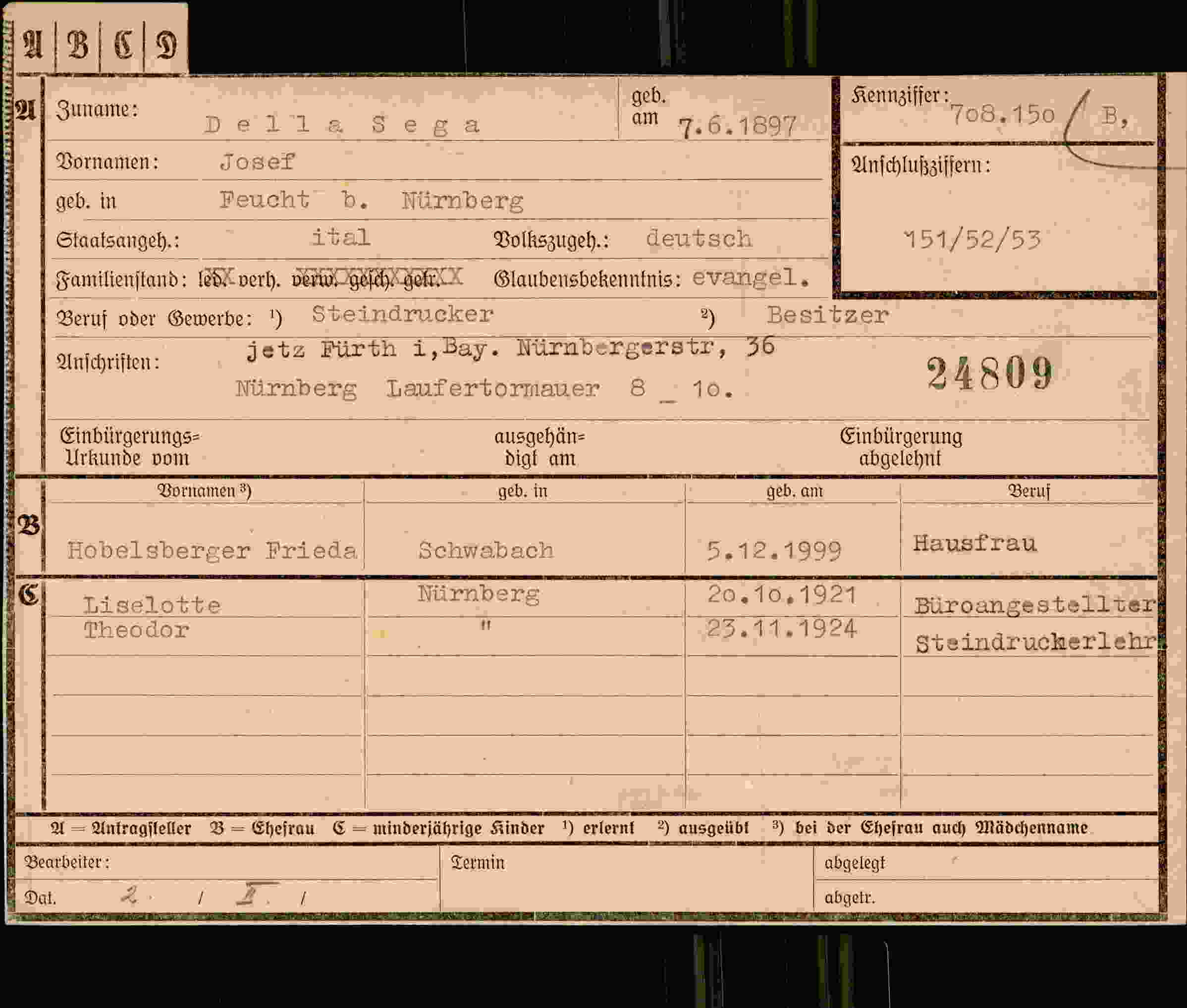 Dokument für Josef Dellasega