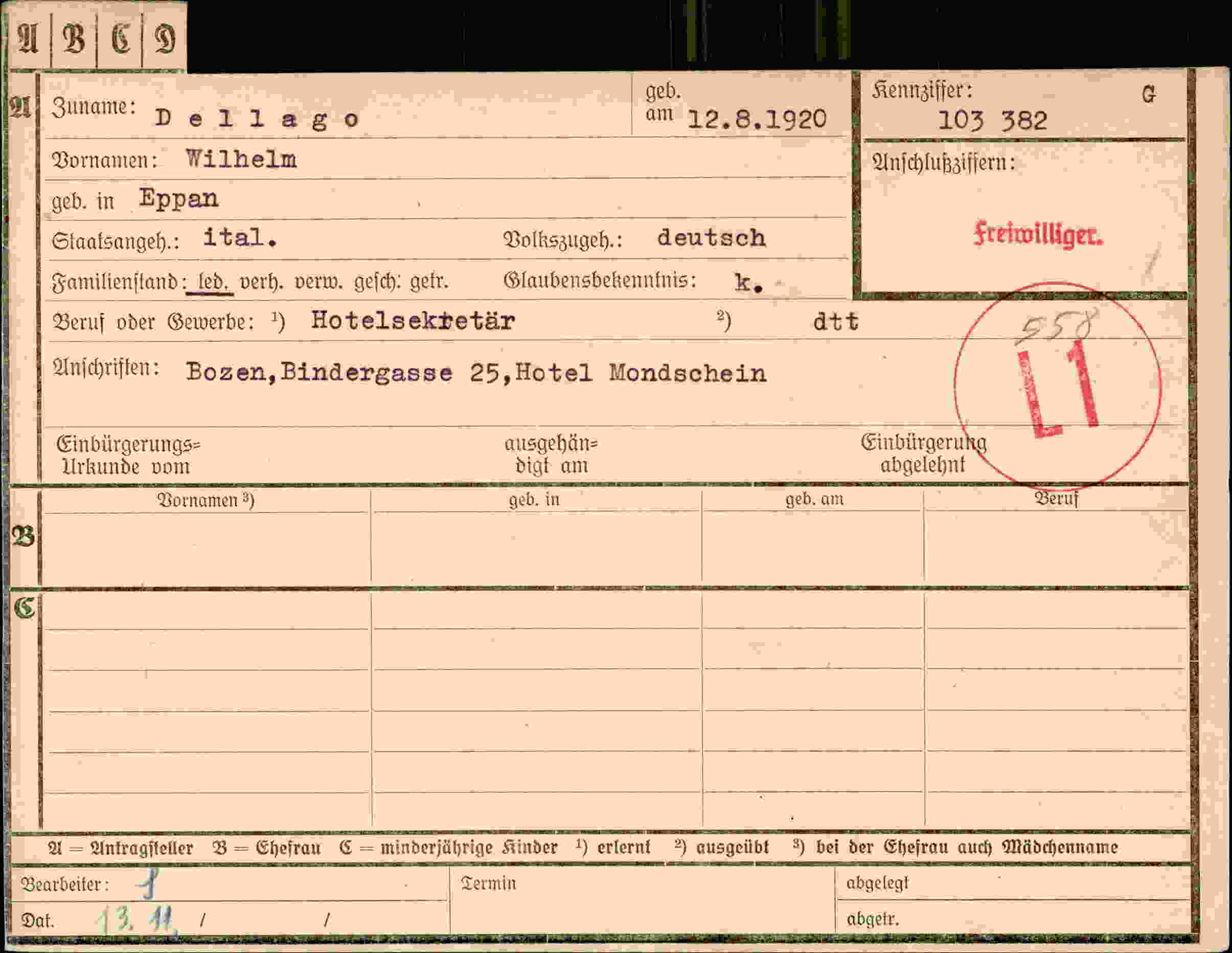 Dokument für Wilhelm Dellago