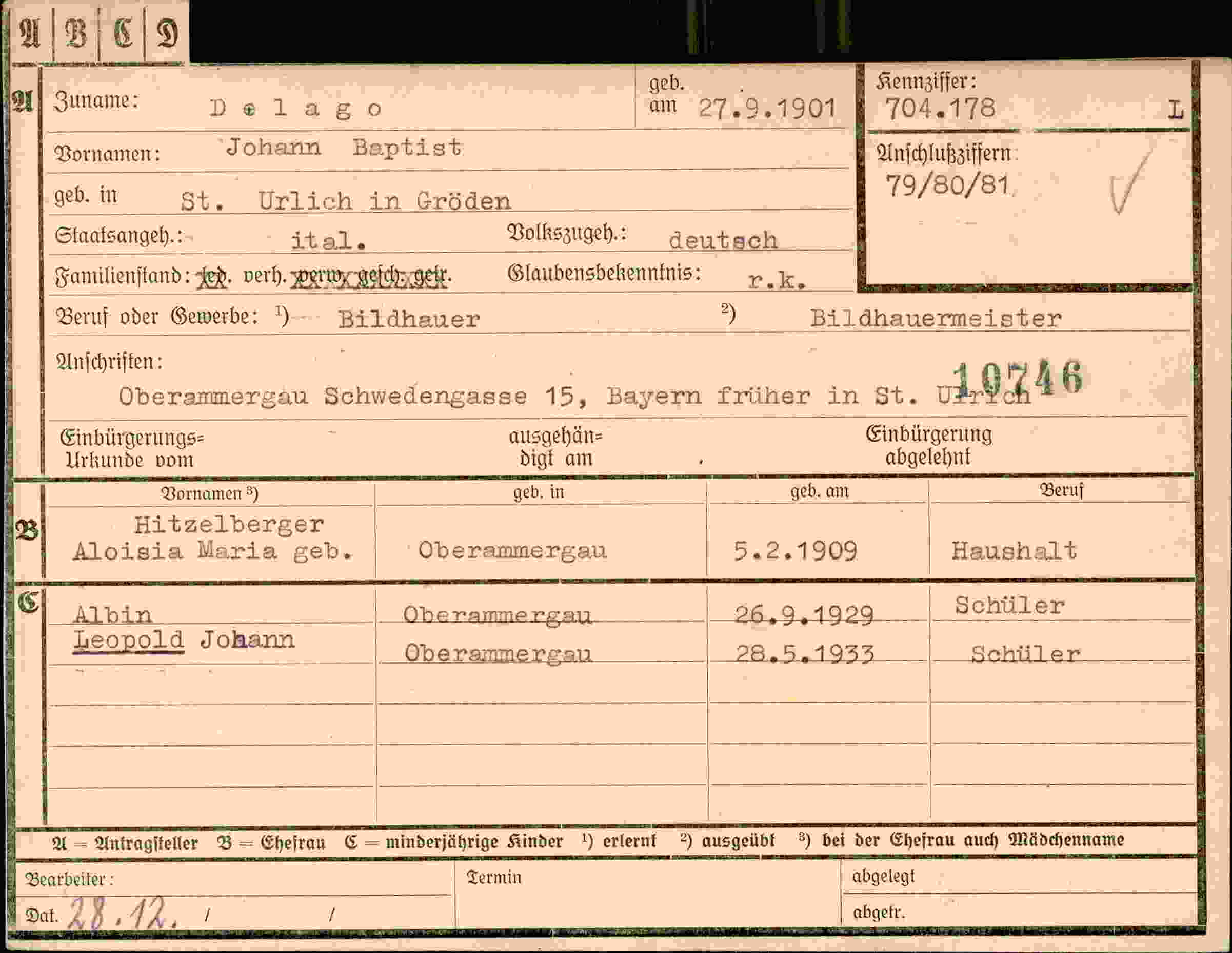 Dokument für Johann Delago