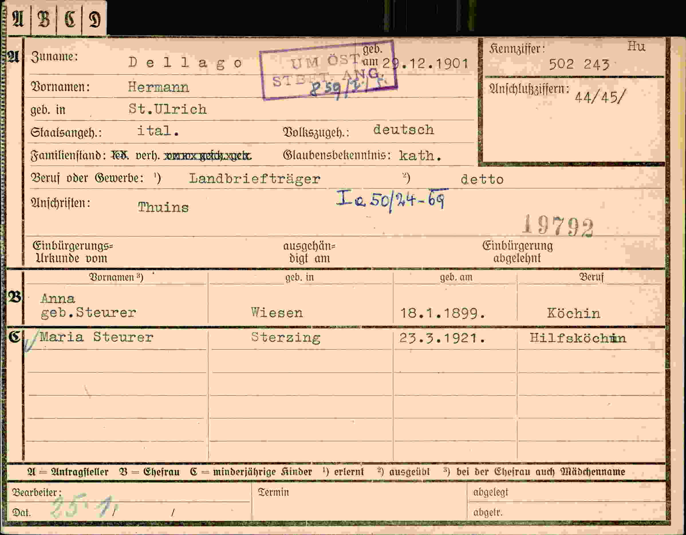 Dokument für Hermann Dellago
