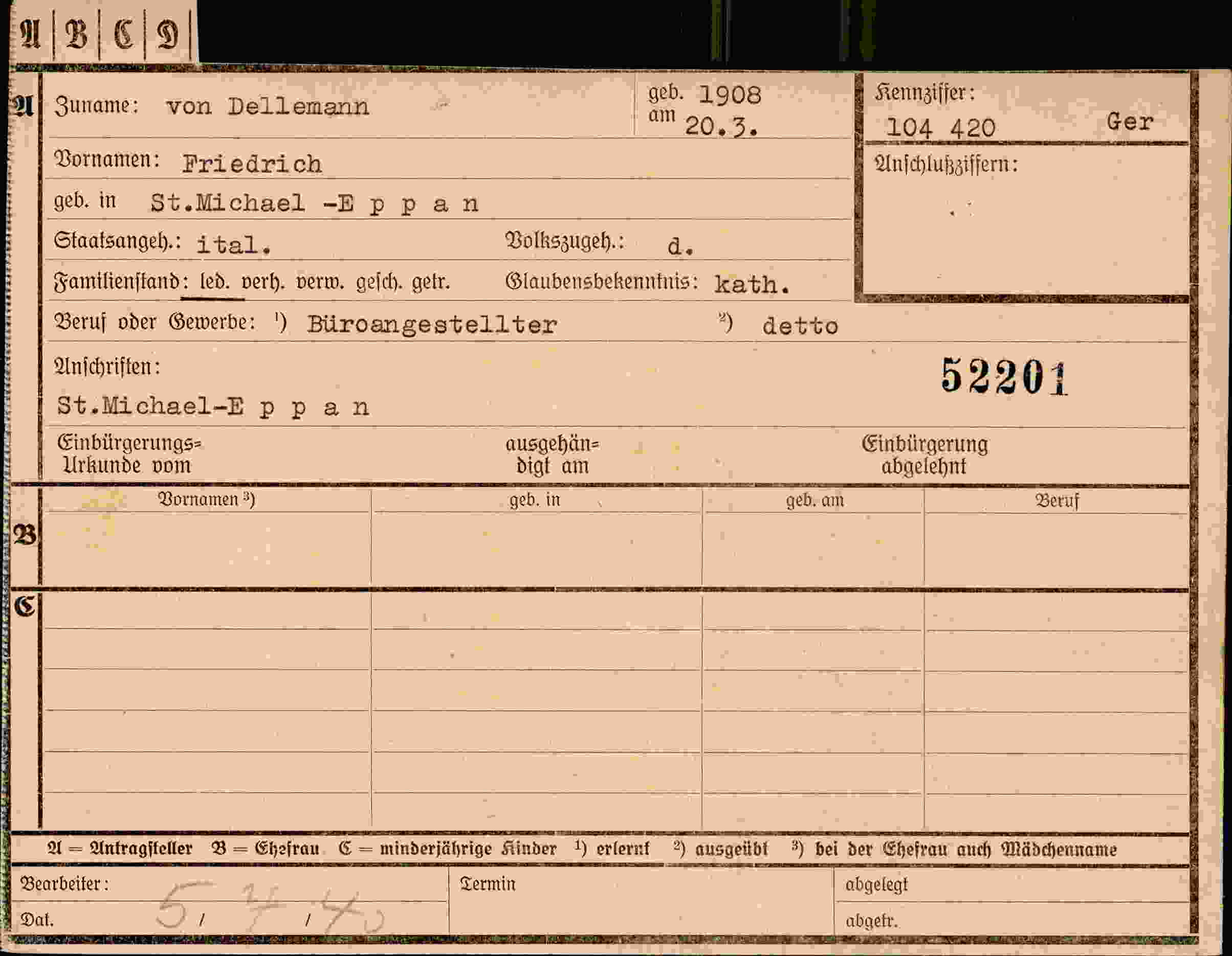 Vorderseite des Dokuments