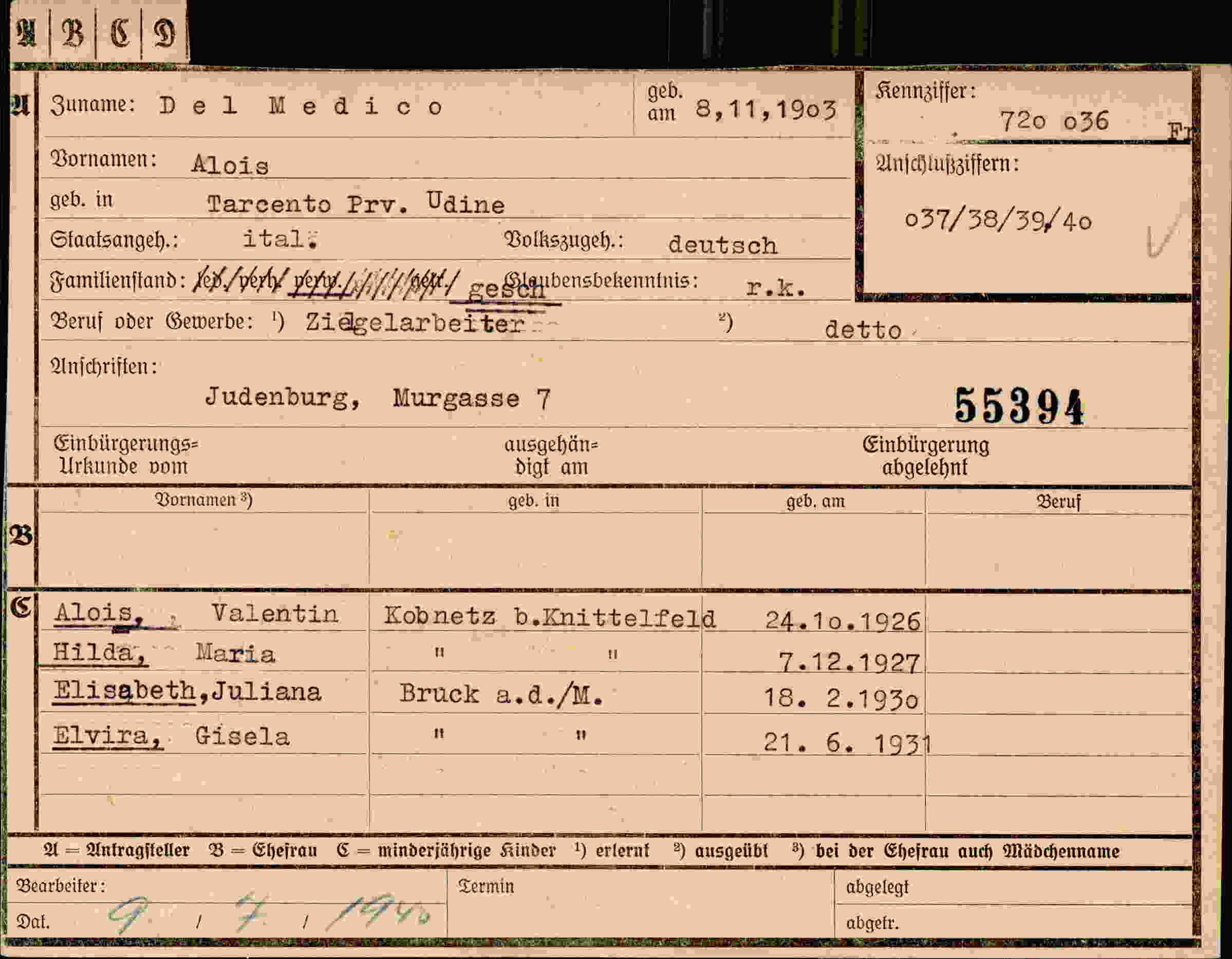 Dokument für Alois Del Medico