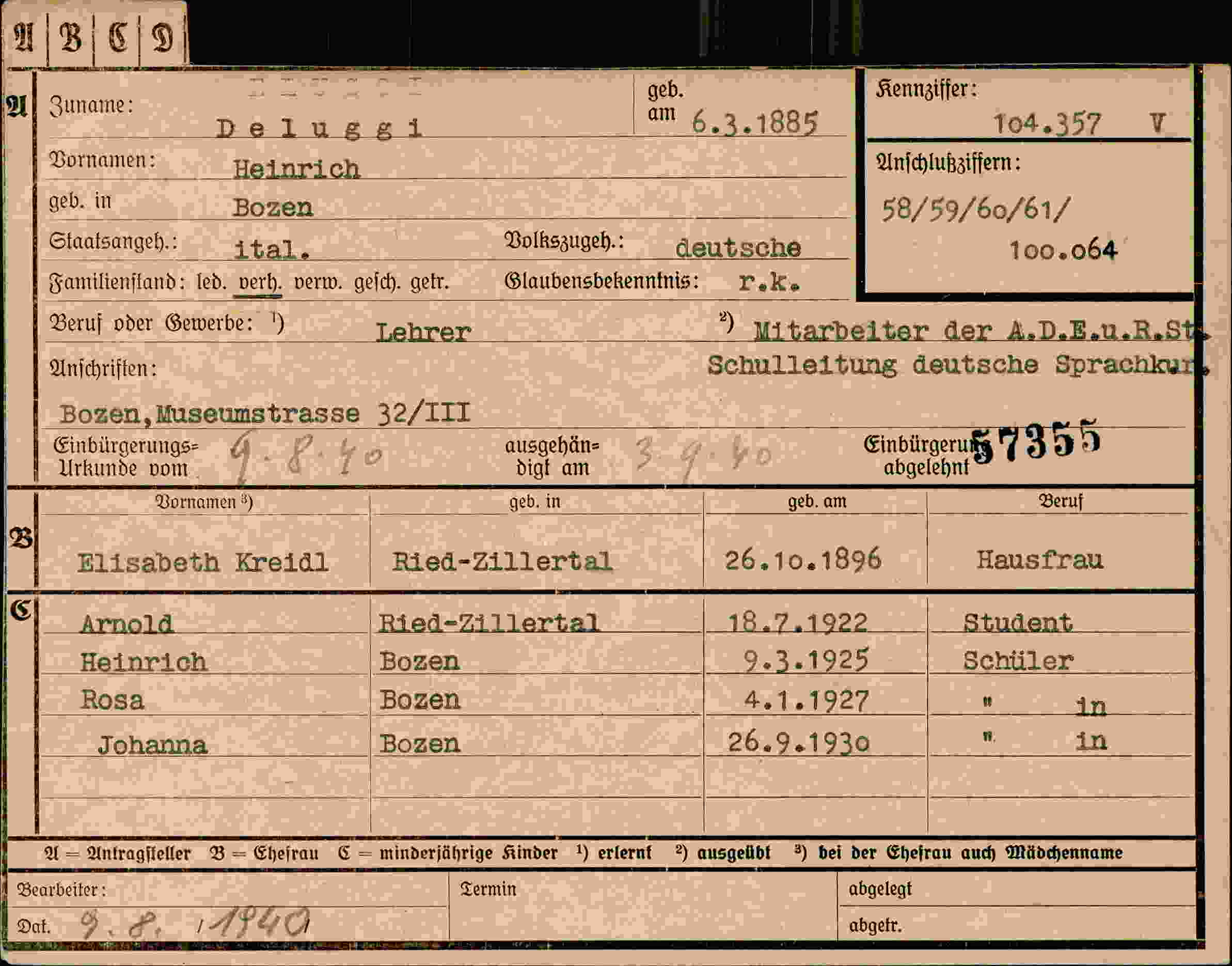 Dokument für Heinrich Deluggi
