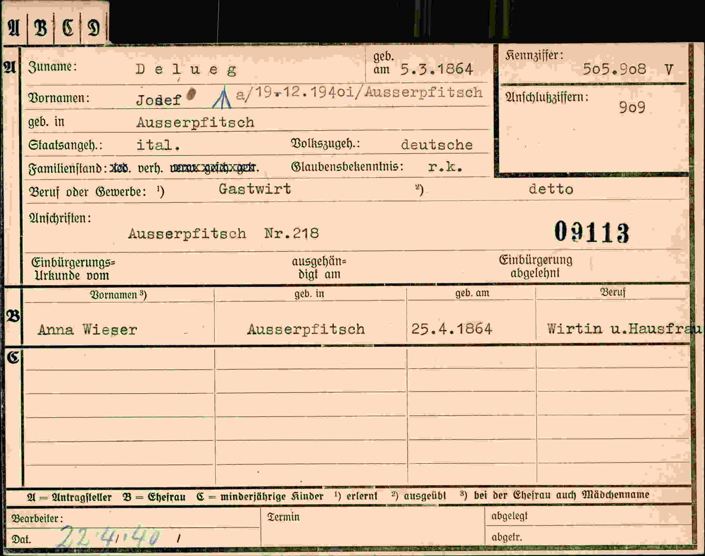 Dokument für Josef Delueg