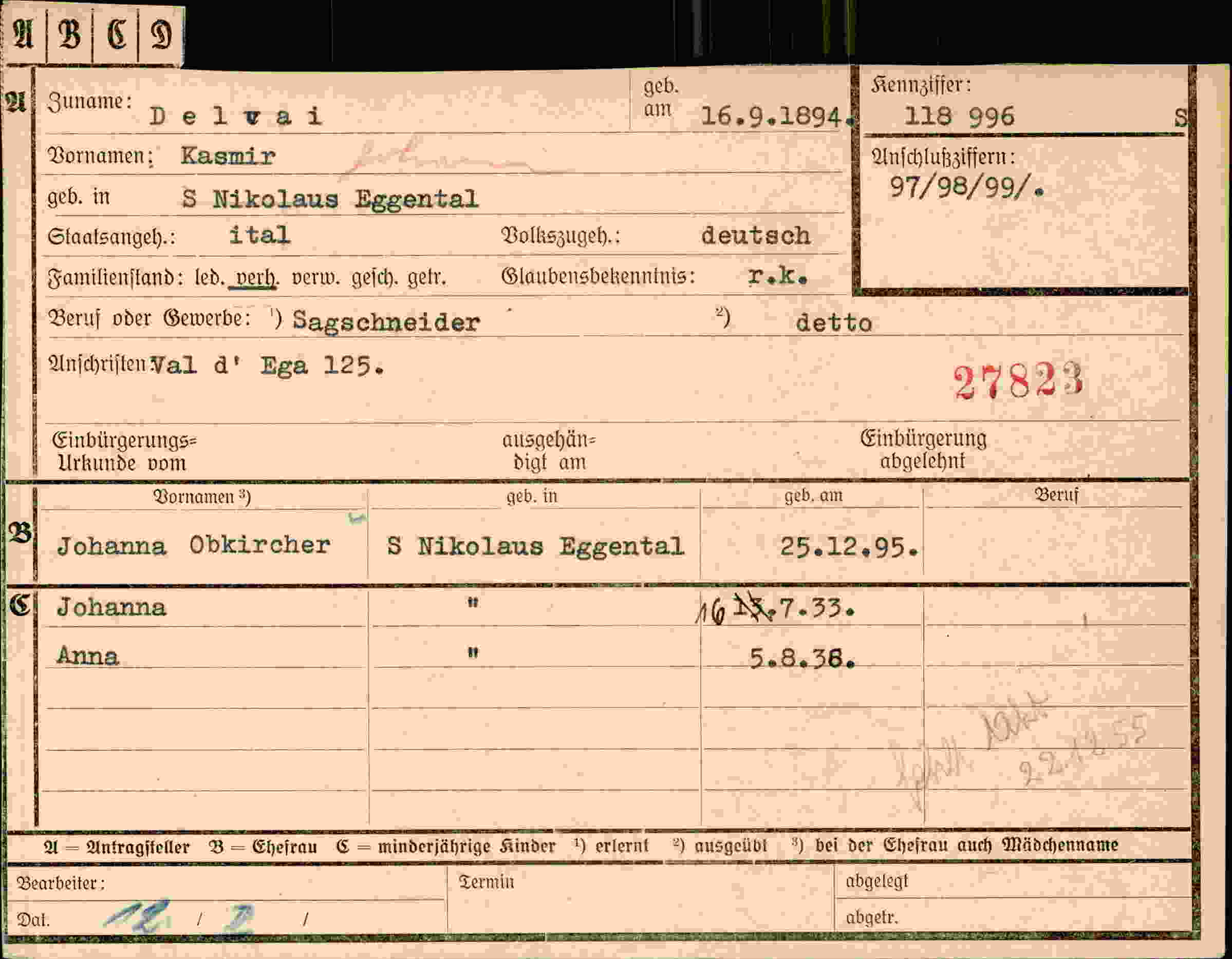 Vorderseite des Dokuments