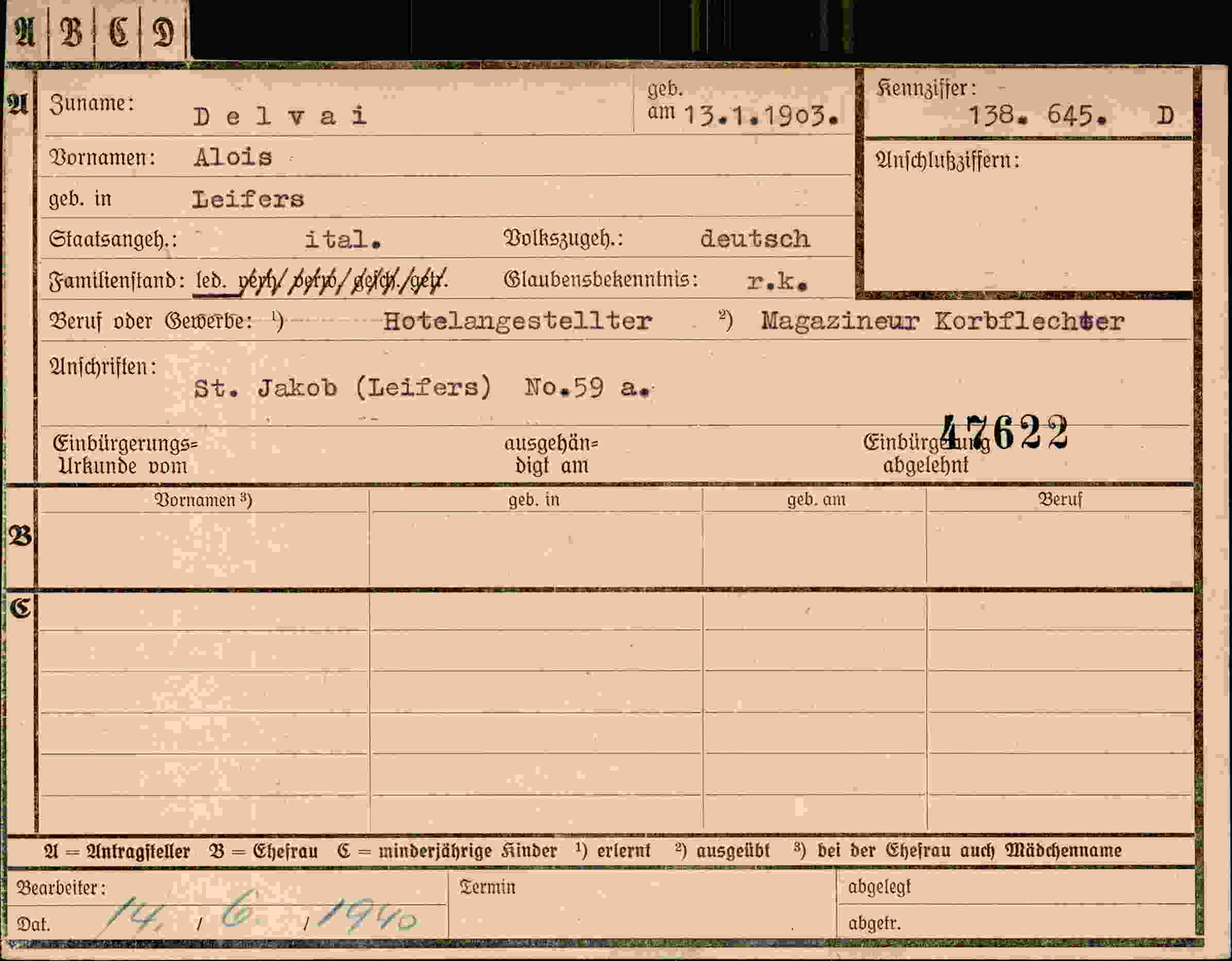 Vorderseite des Dokuments