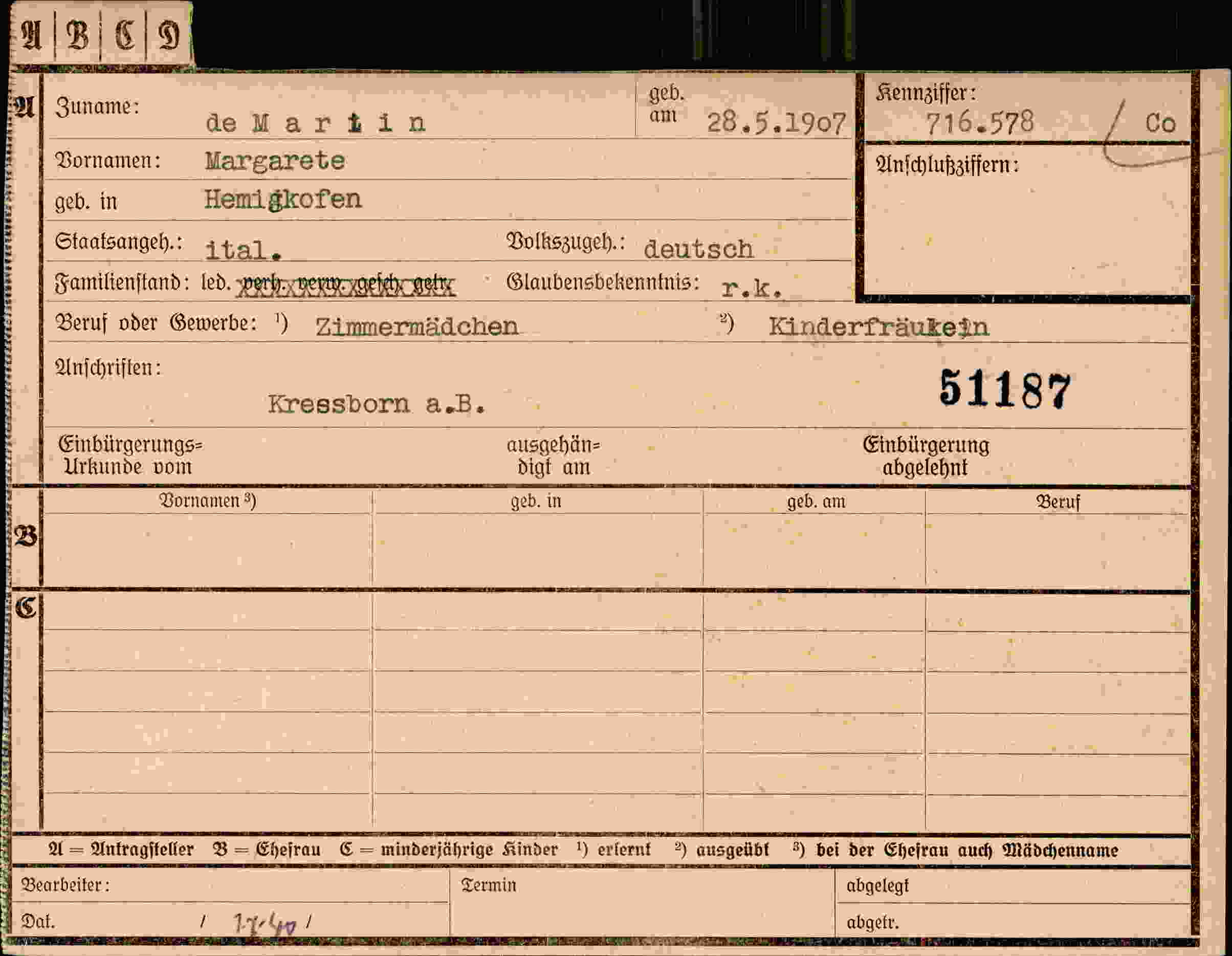 Dokument für Margarete Demartin