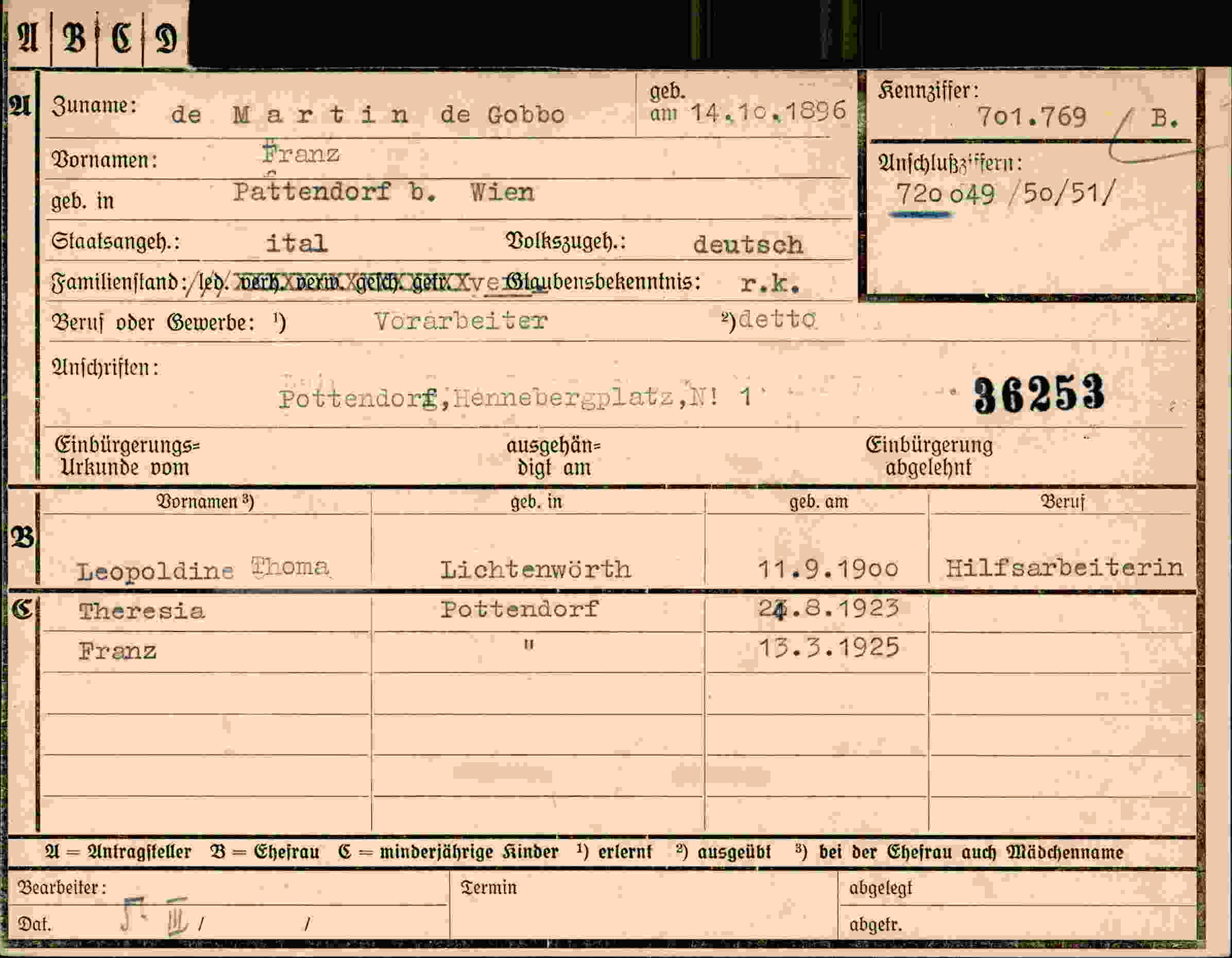 Dokument für Franz Demartin de