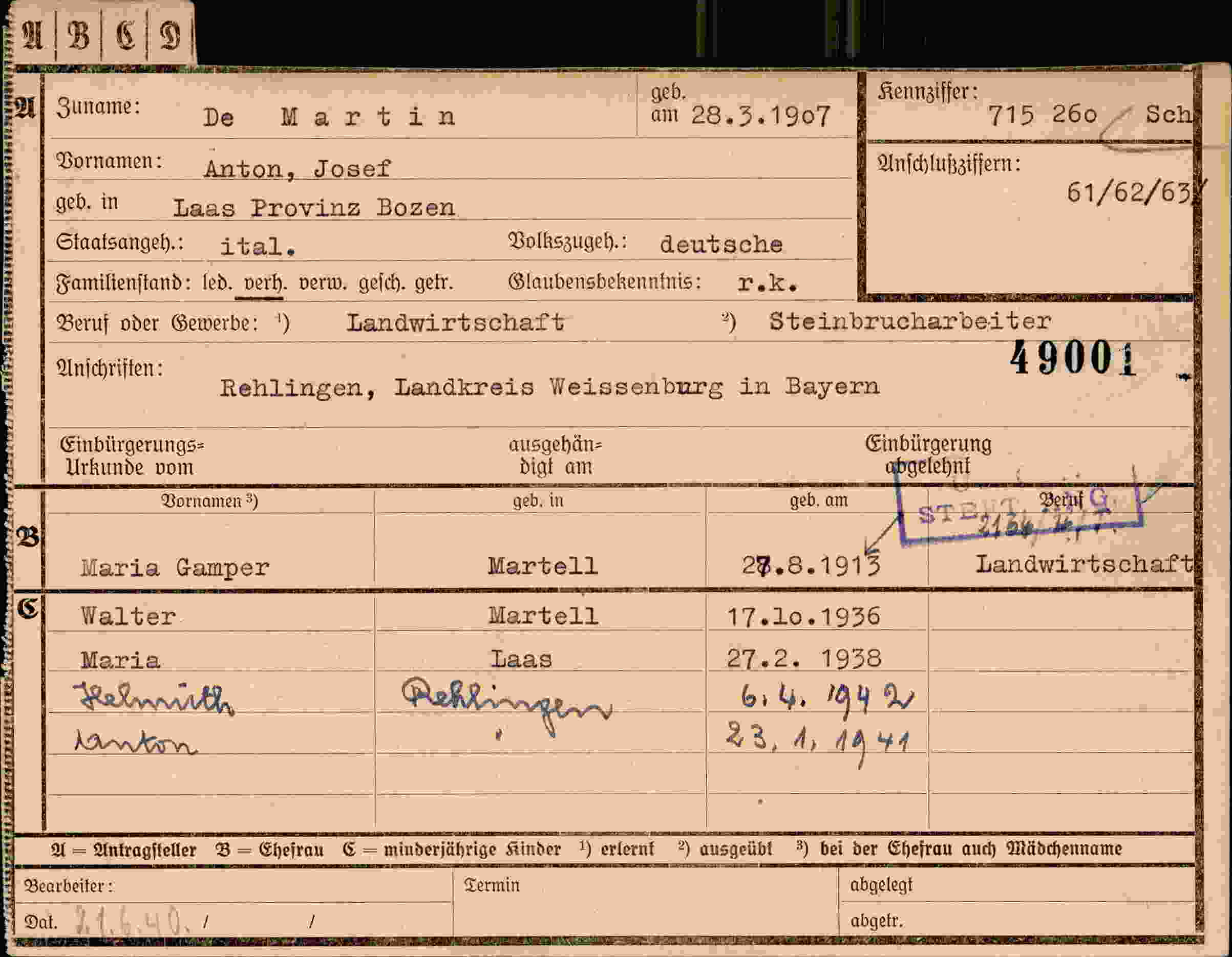 Dokument für Anton Josef Demartin
