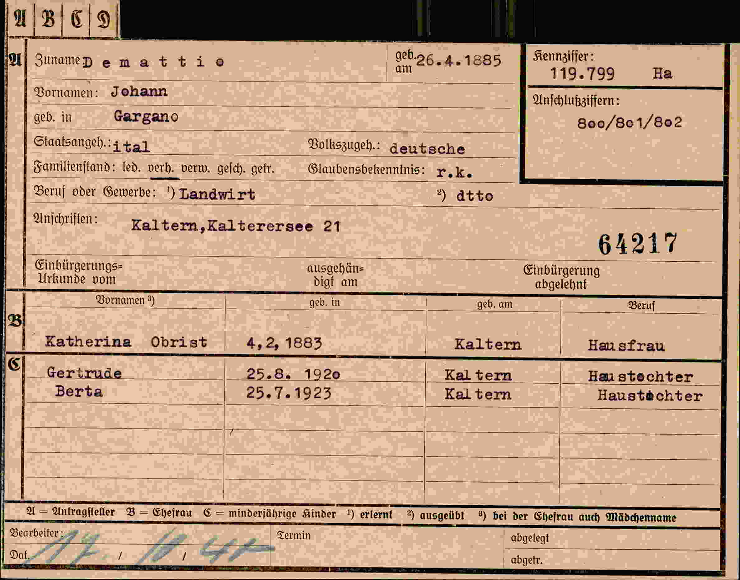 Dokument für Johann Demattio