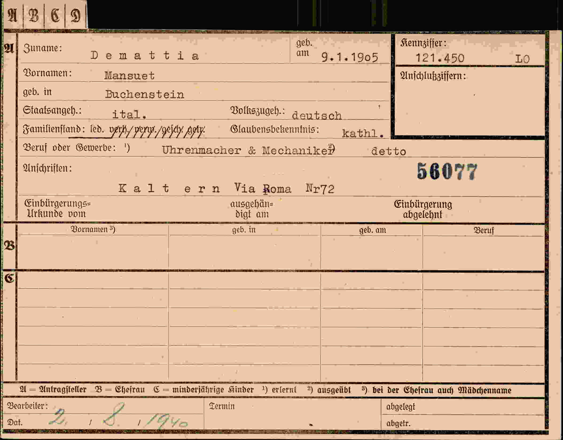 Dokument für Mansuet Demattia