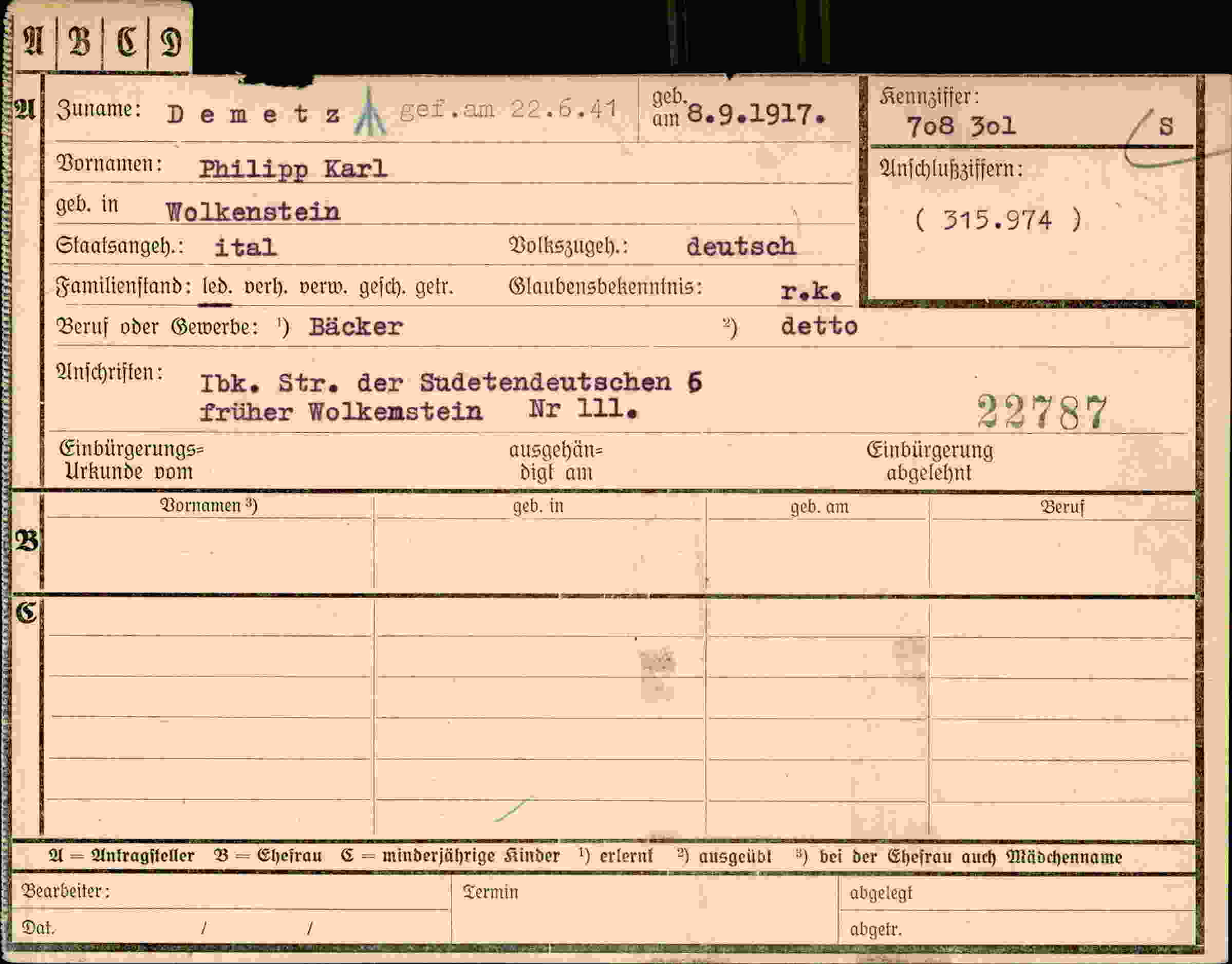 Vorderseite des Dokuments