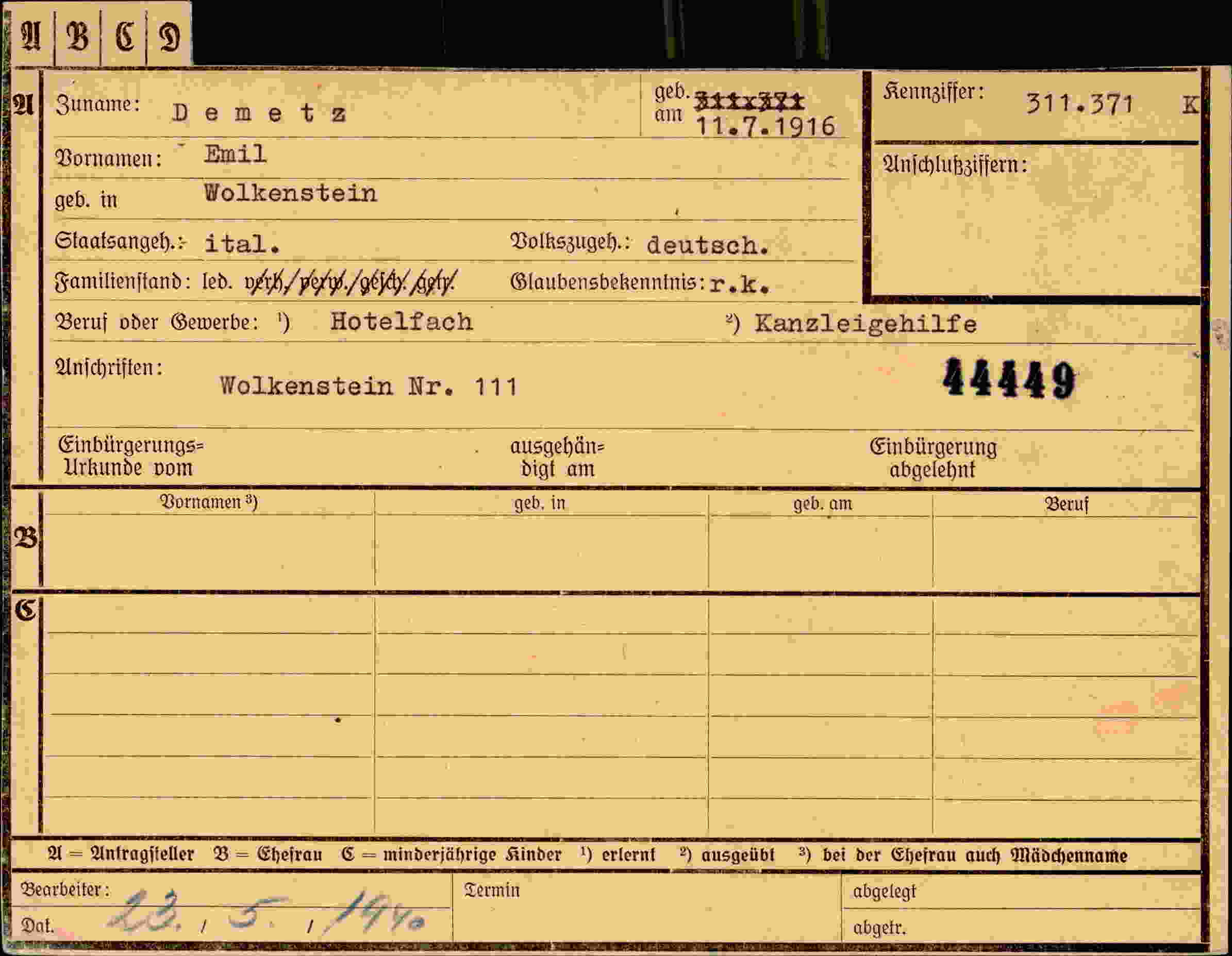 Dokument für Emil Demetz
