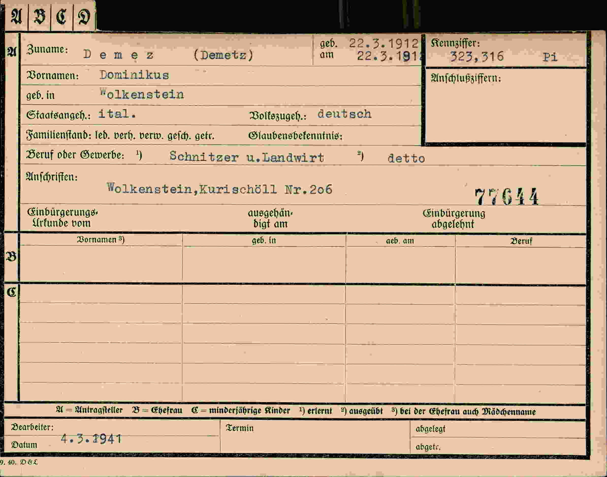 Vorderseite des Dokuments