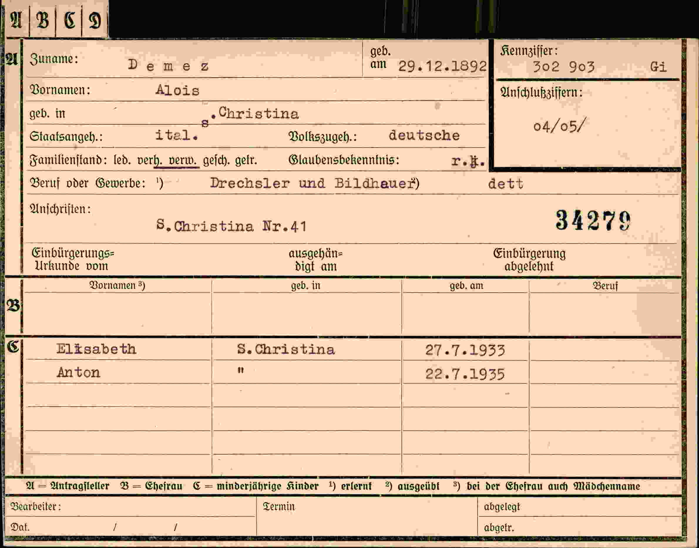 Dokument für Alois Demez