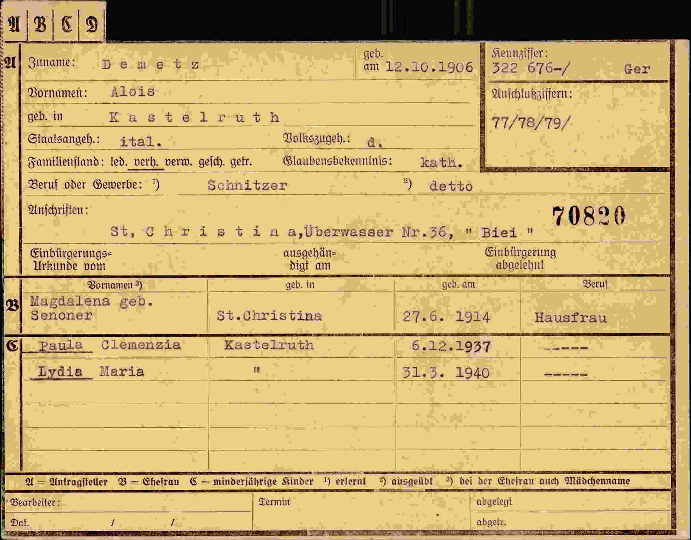 Dokument für Alois Demetz