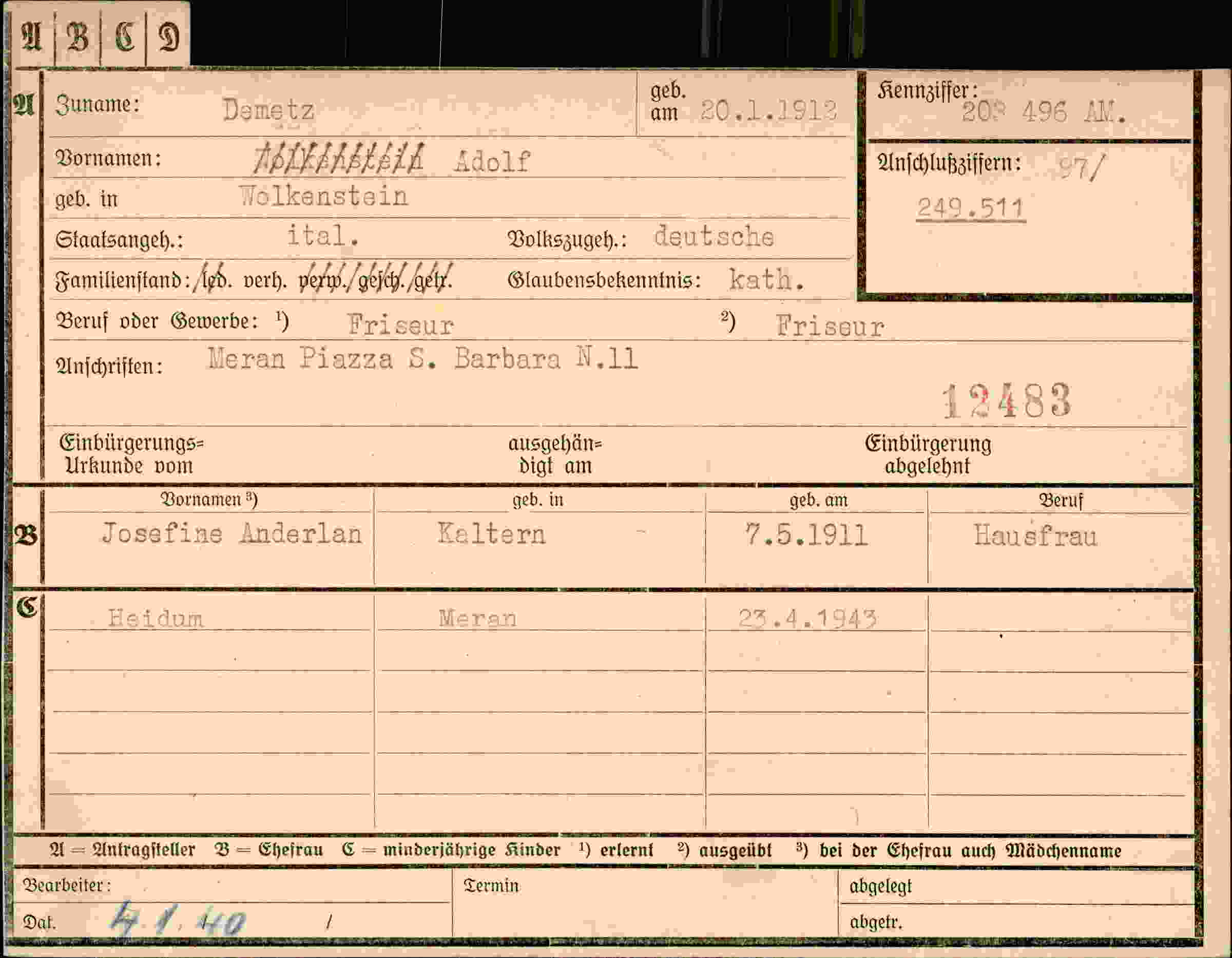 Dokument für Adolf Dometz