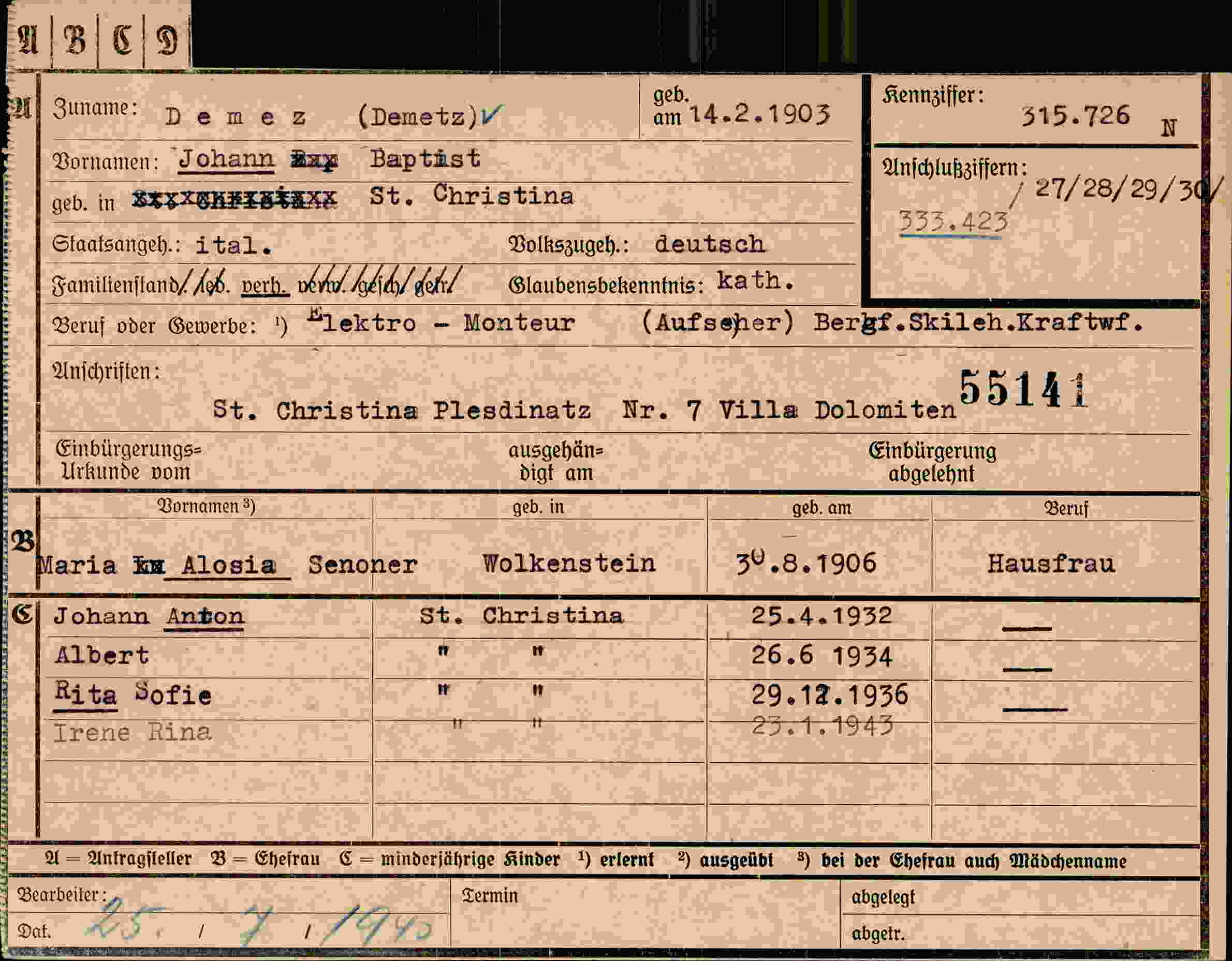 Dokument für Johann Demez