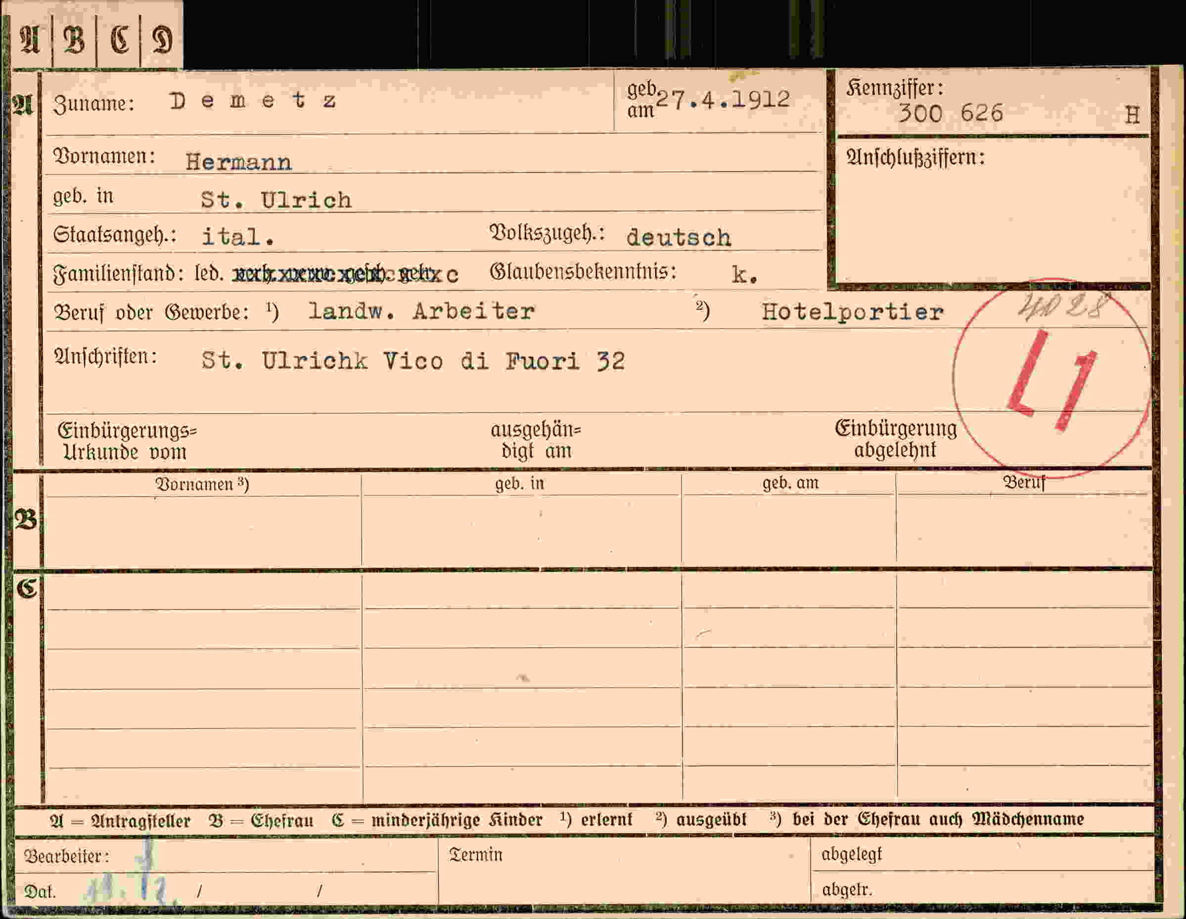 Dokument für Hermann Demetz